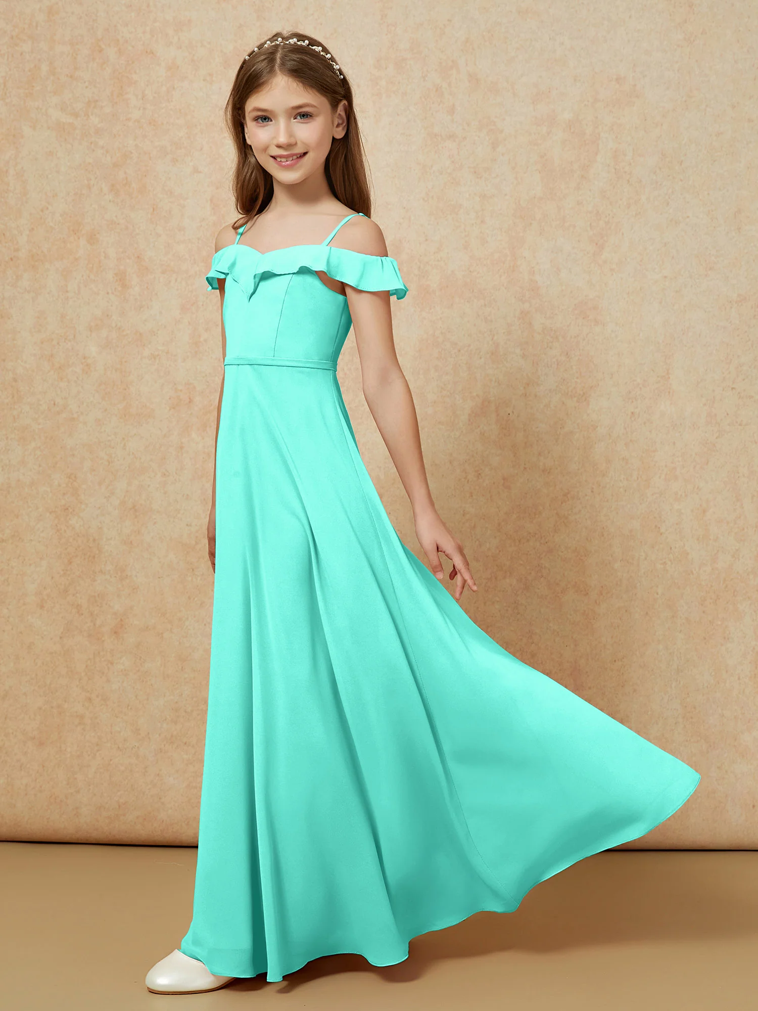 Off-the-shoulder A-Line Junior Bridesmaid Dresses Spa - Image 3