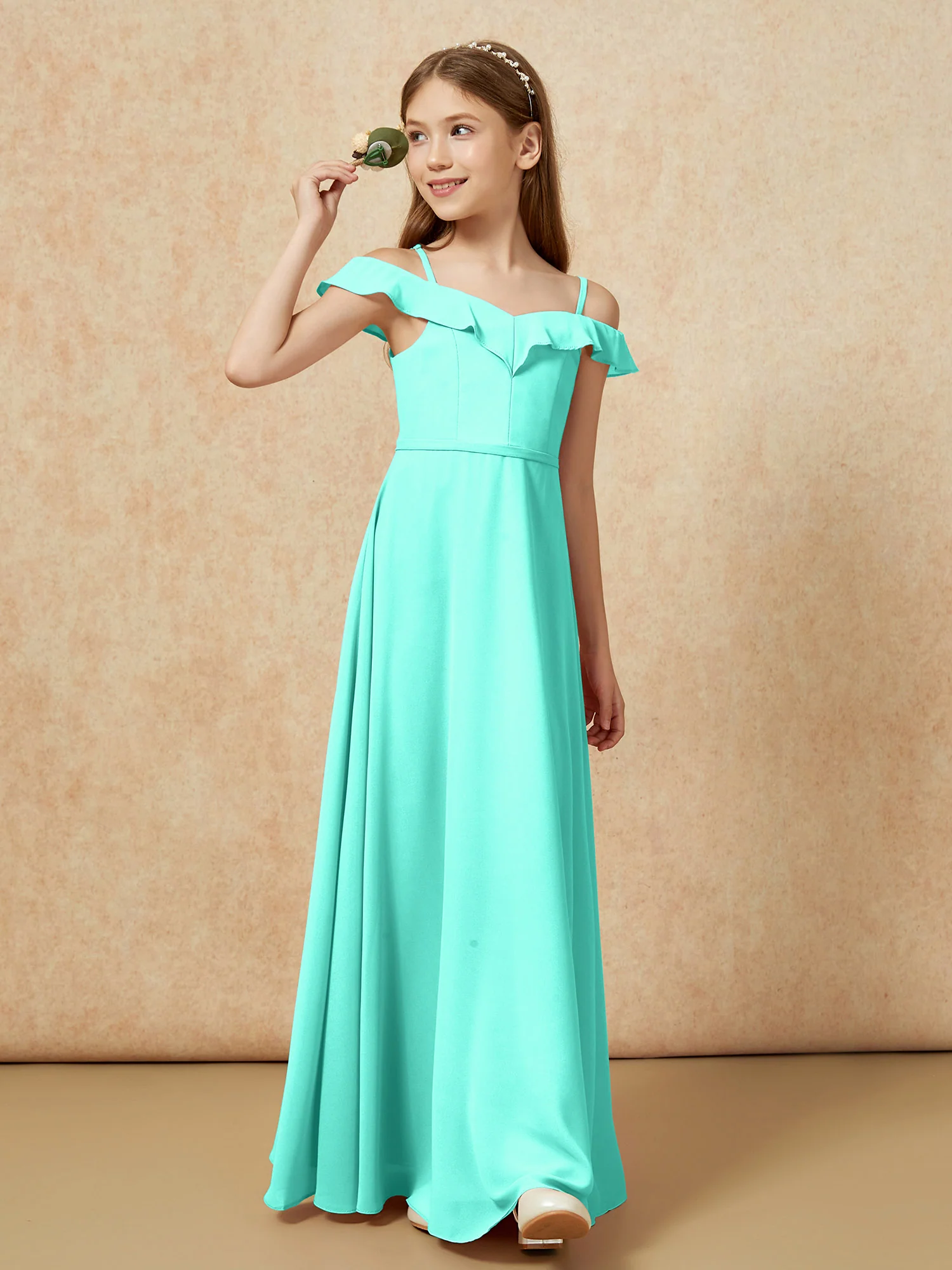 Off-the-shoulder A-Line Junior Bridesmaid Dresses Spa - Image 4