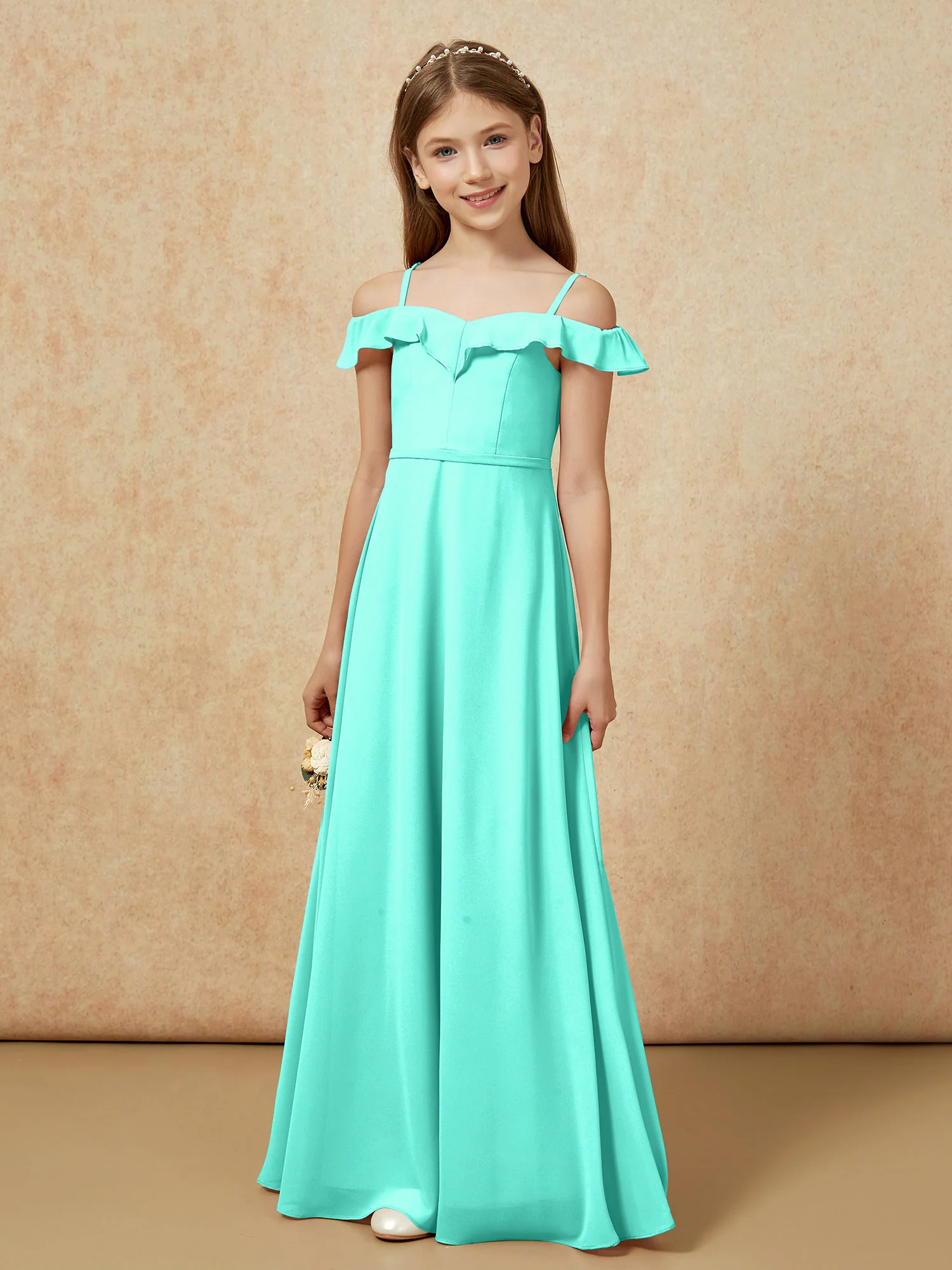 Off-the-shoulder A-Line Junior Bridesmaid Dresses Spa - Image 5