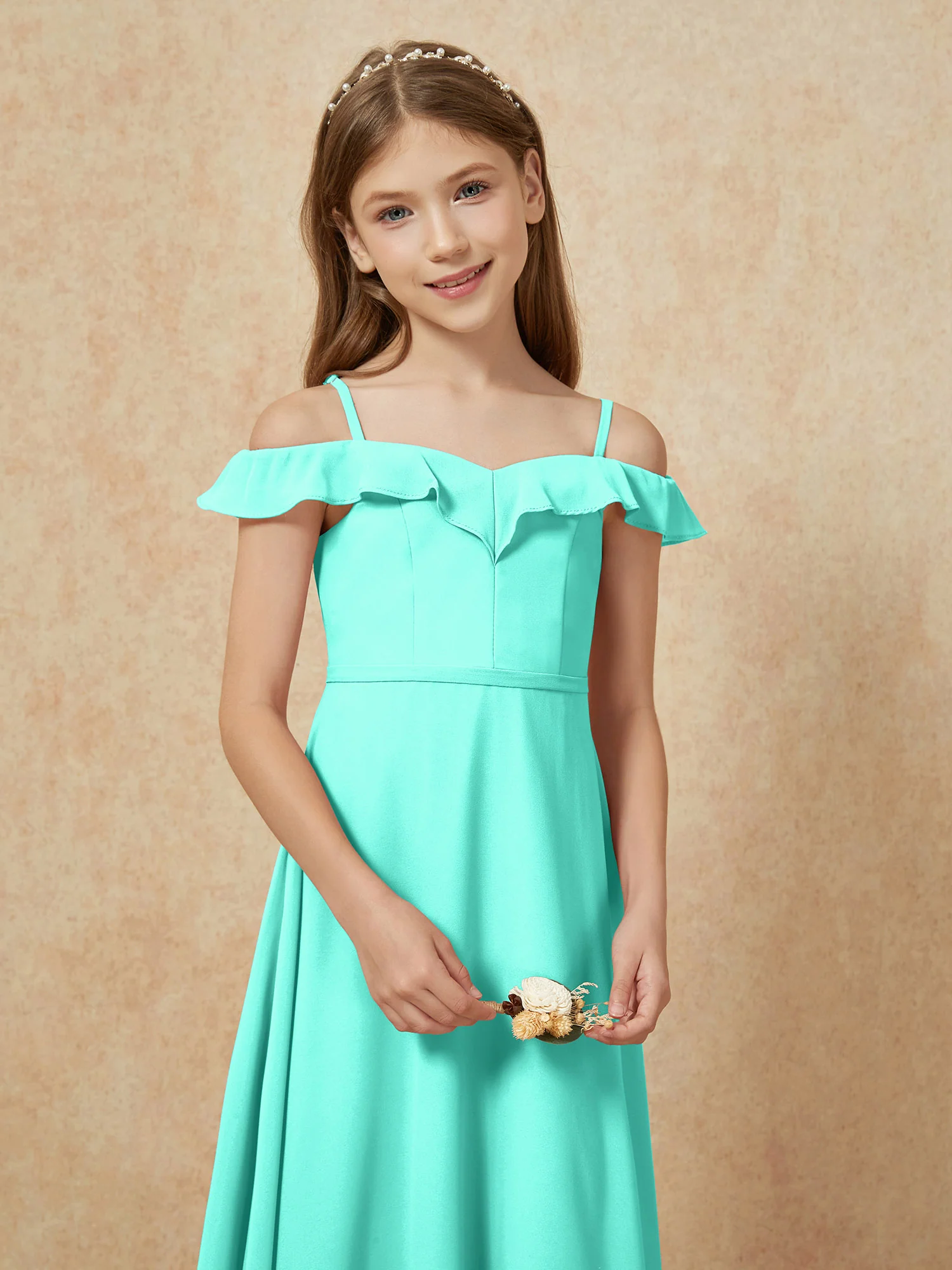Off-the-shoulder A-Line Junior Bridesmaid Dresses Spa - Image 6