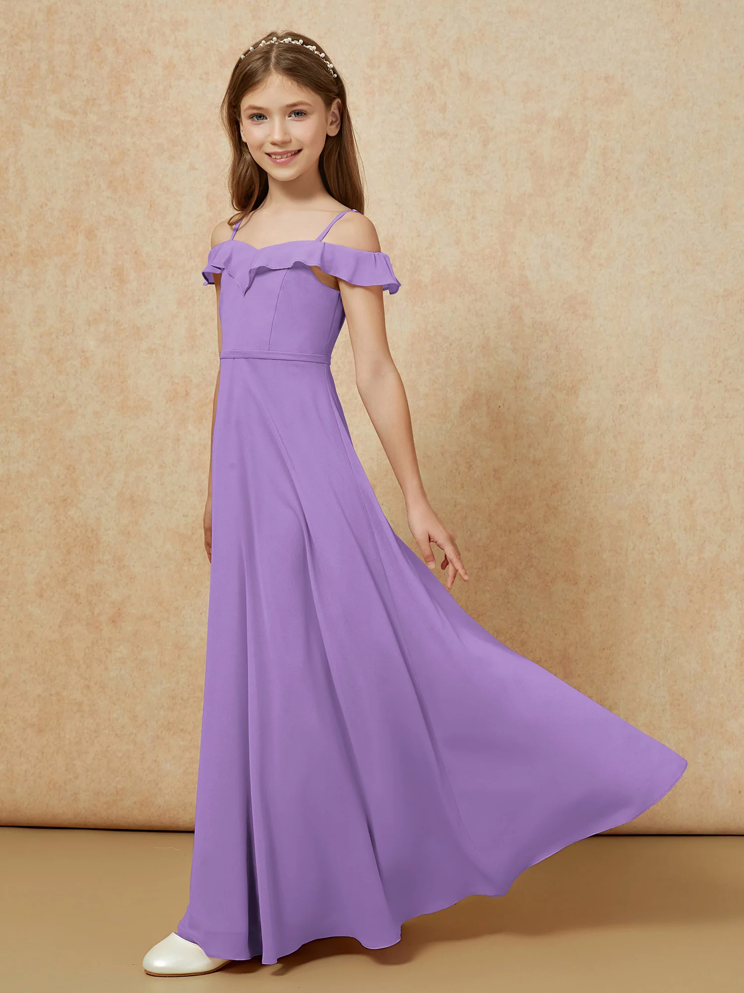 Off-the-shoulder A-Line Junior Bridesmaid Dresses Tahiti - Image 3