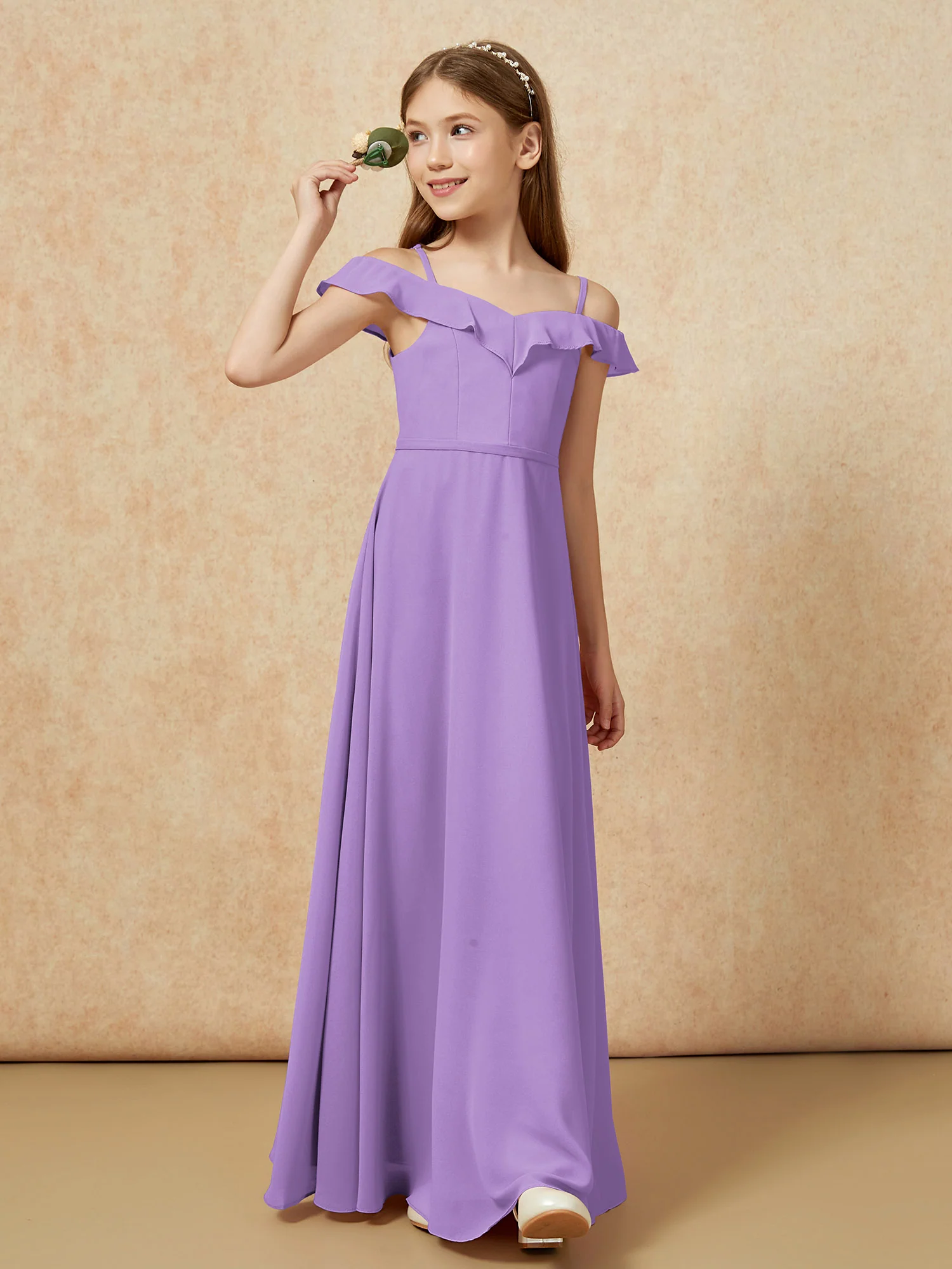 Off-the-shoulder A-Line Junior Bridesmaid Dresses Tahiti - Image 4