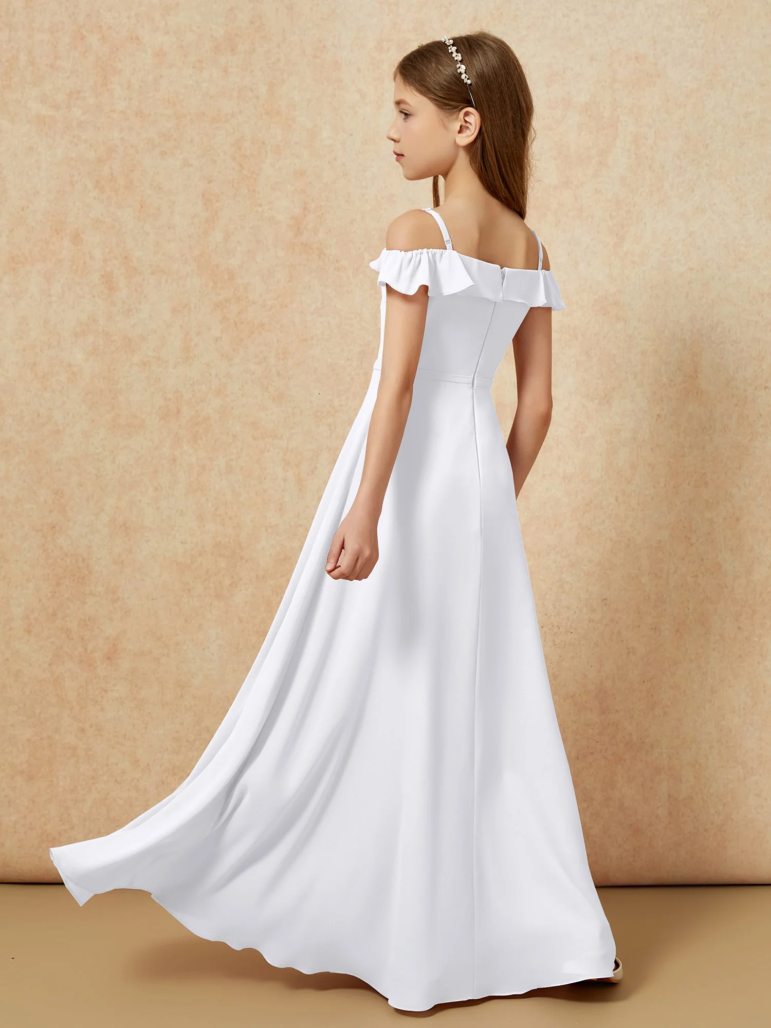 Off-the-shoulder A-Line Junior Bridesmaid Dresses White - Image 2