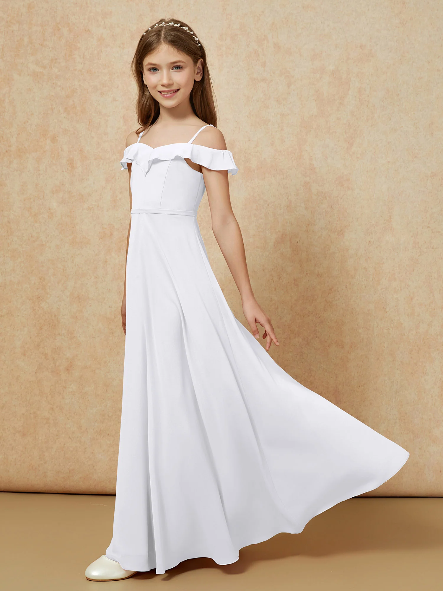 Off-the-shoulder A-Line Junior Bridesmaid Dresses White - Image 3