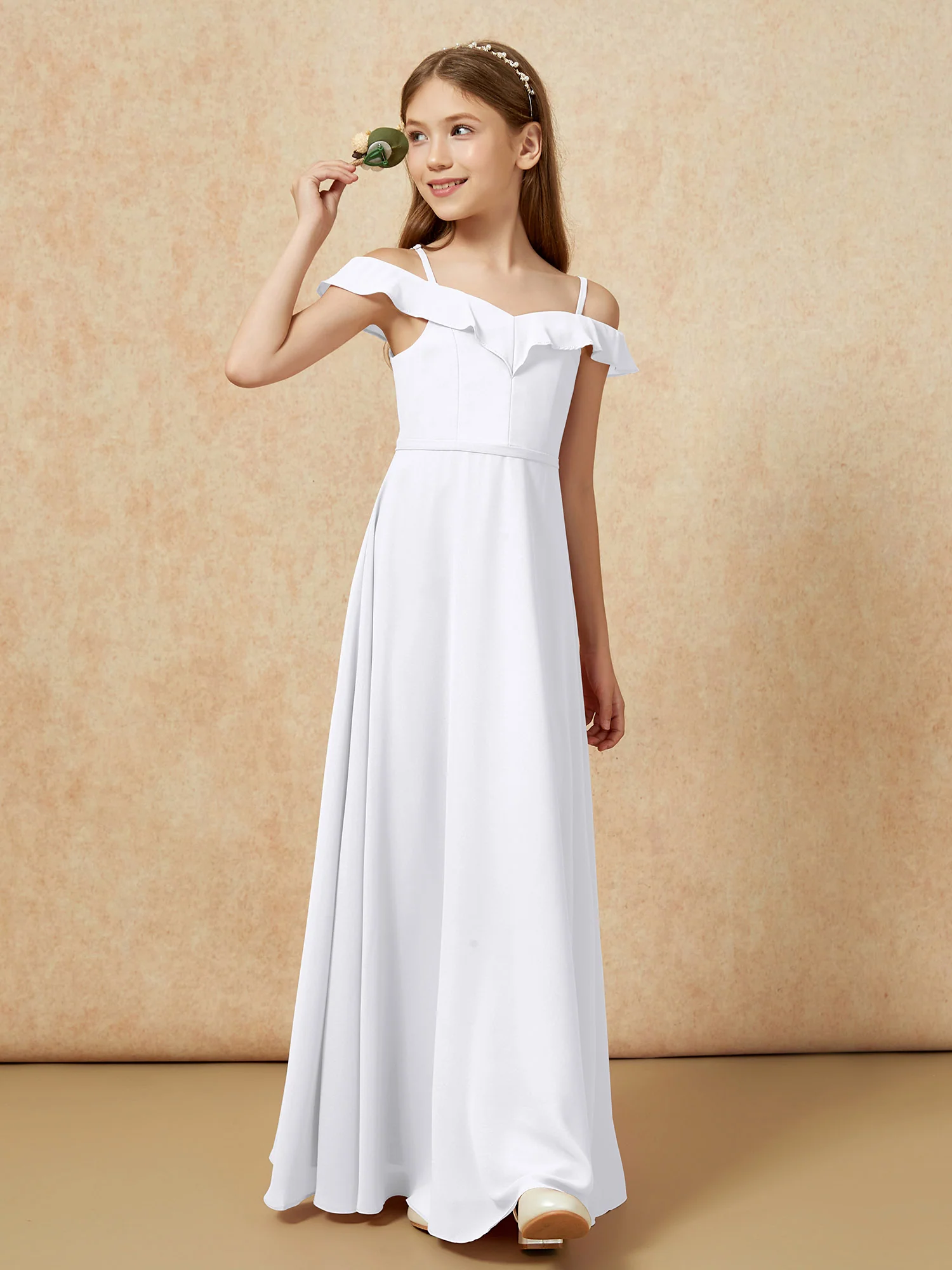 Off-the-shoulder A-Line Junior Bridesmaid Dresses White - Image 4