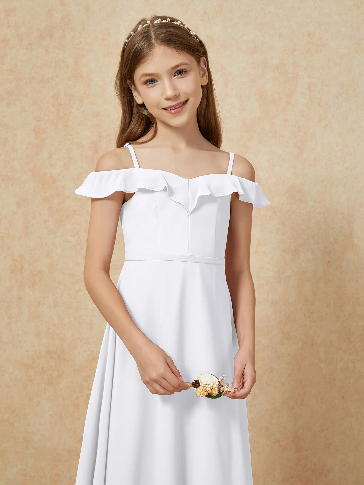 Off-the-shoulder A-Line Junior Bridesmaid Dresses White - Image 6