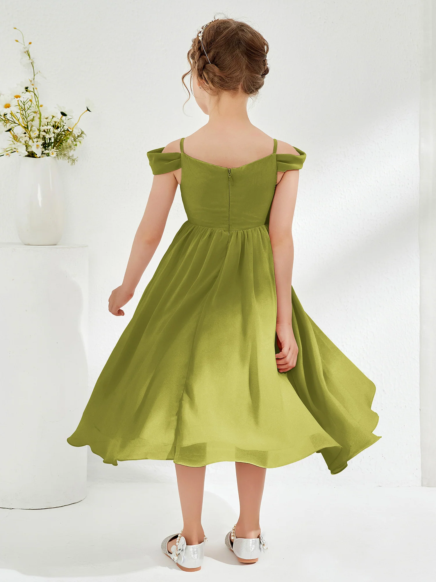 Off-the-shoulder Pleated Girl's Dress Clover - Image 2