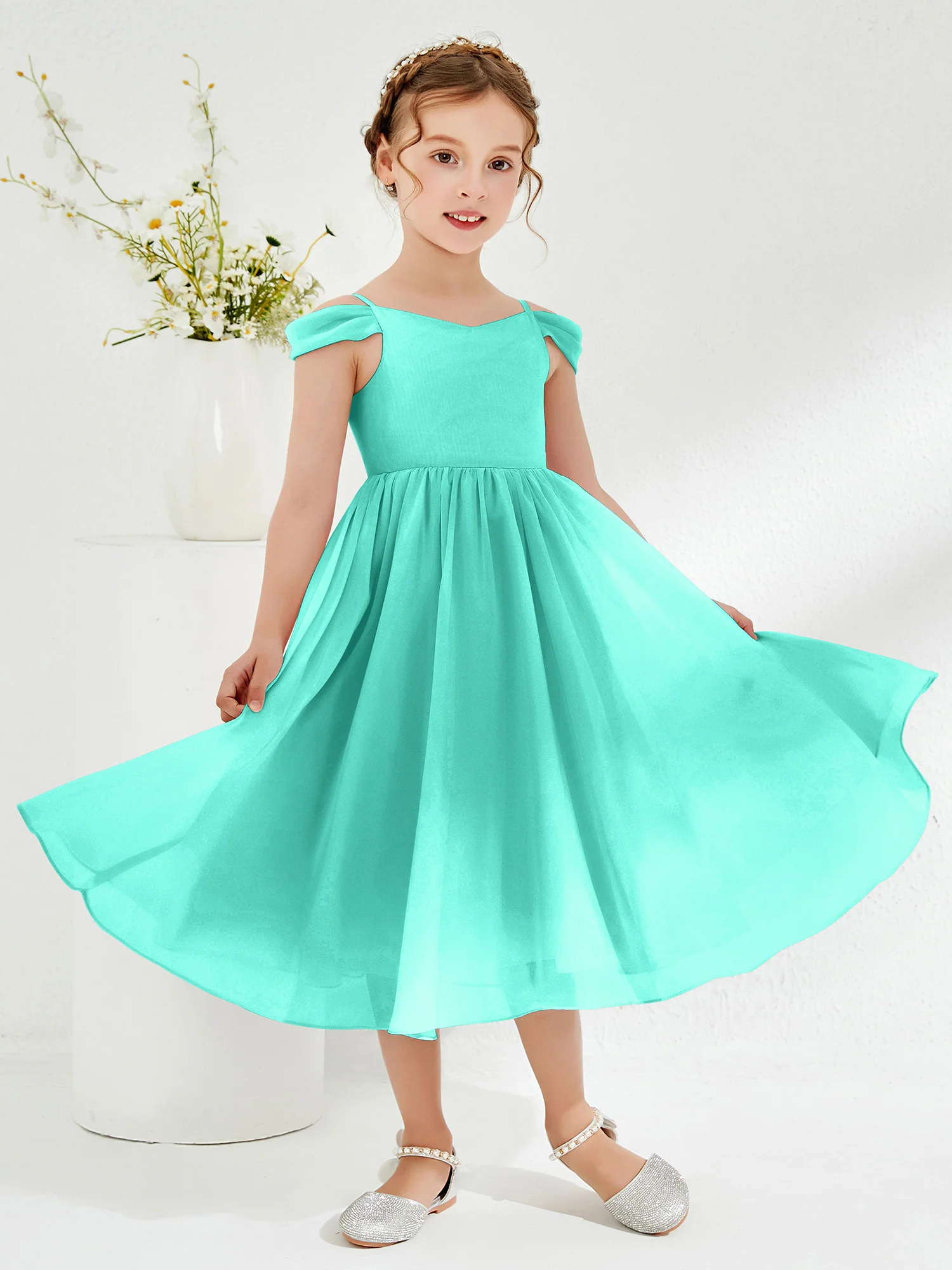 Off-the-shoulder Pleated Girl's Dress Spa - Image 3