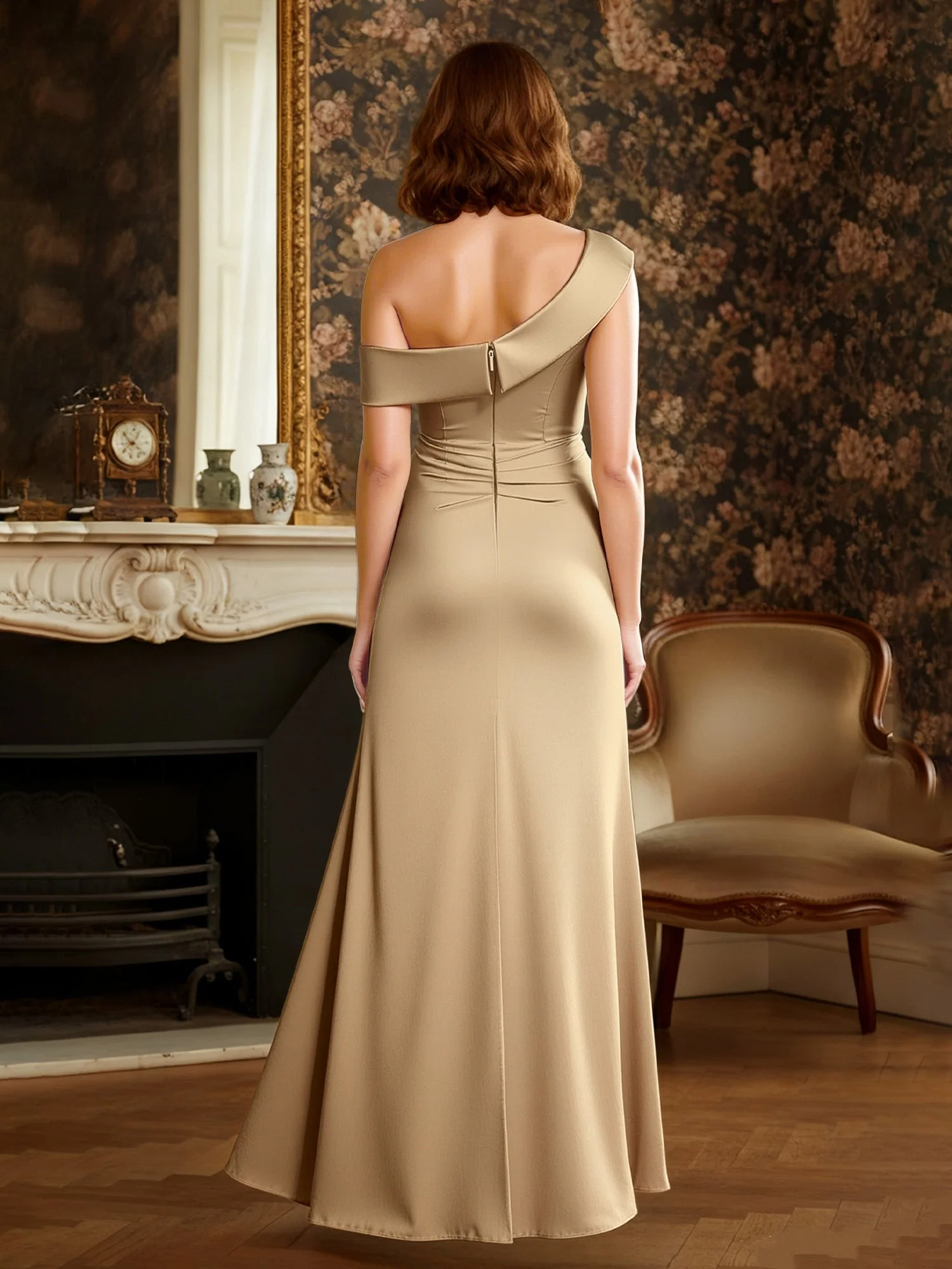Off-the-Shoulder Sheath Ruffles Floor-Length Dress Dusty Sage - Image 2