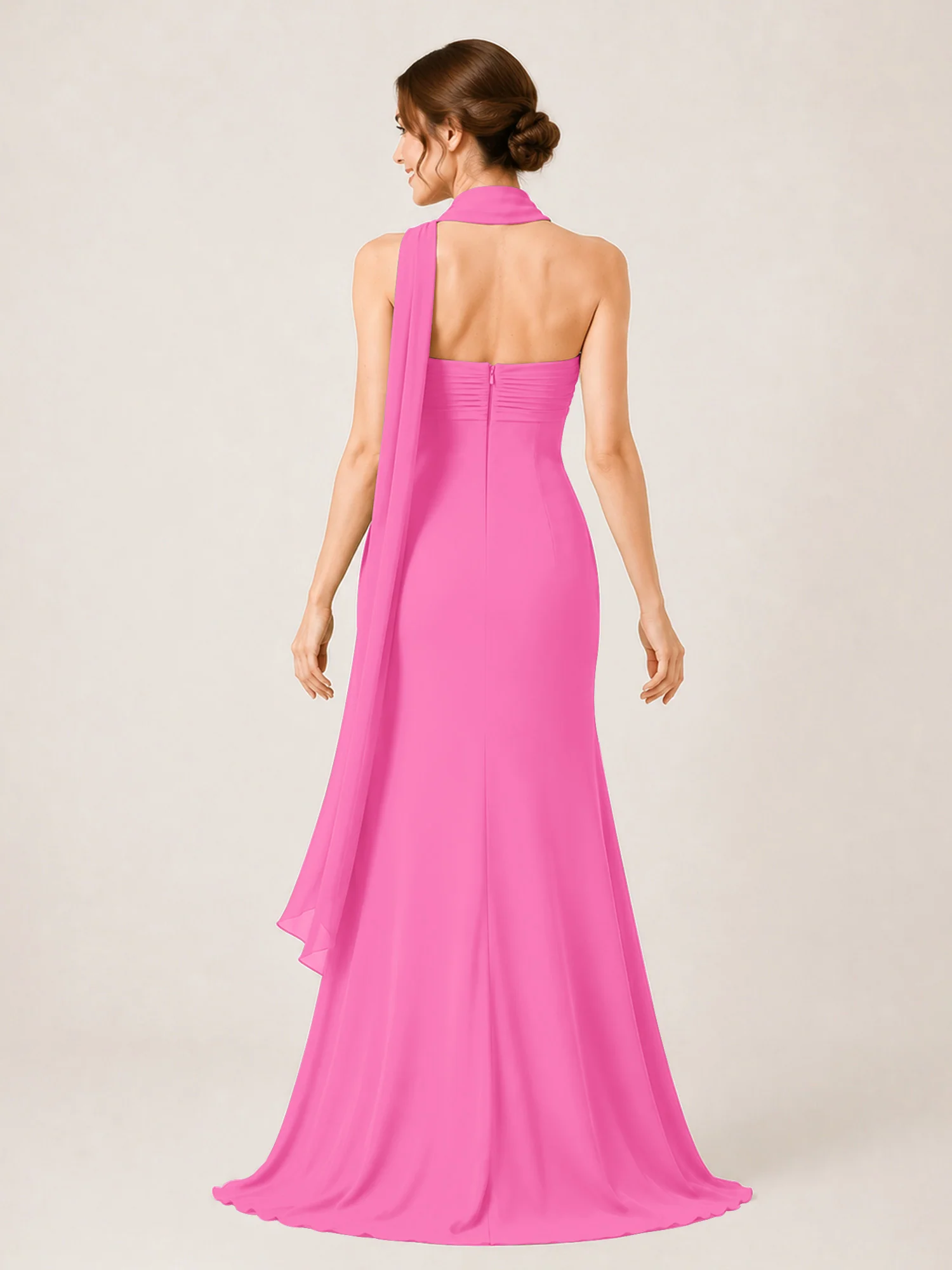 High-Slit Chiffon Maxi Dress Featuring Choker Neck Tie Azalea - Image 2