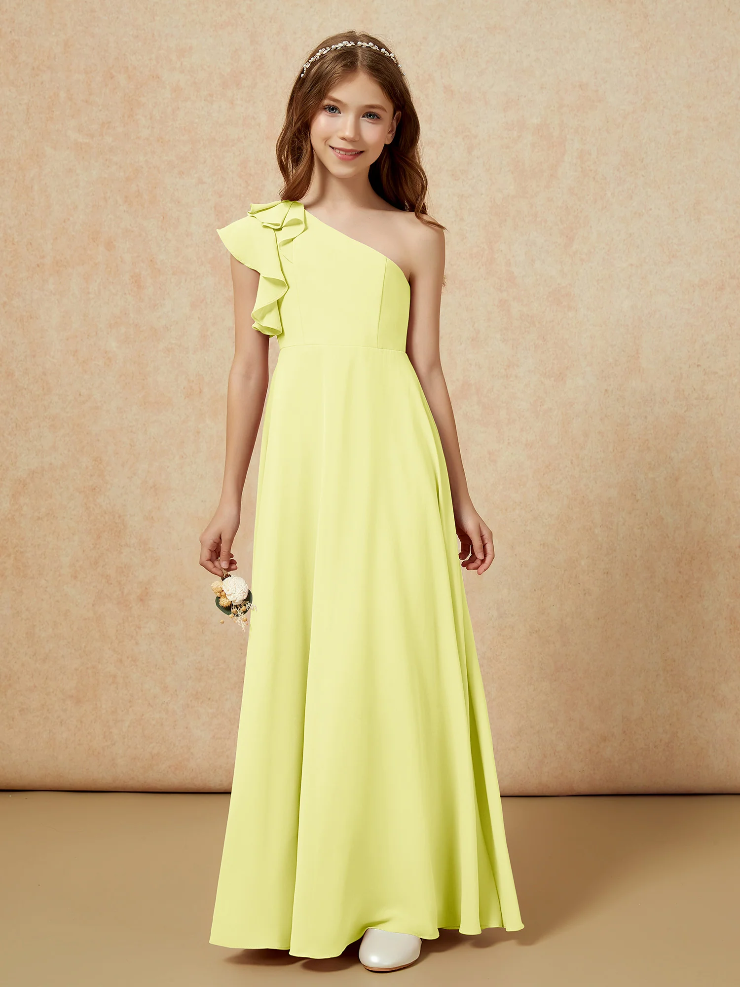 One Shoulder Flutter Sleeves Junior Bridesmaid Dresses Daffodil