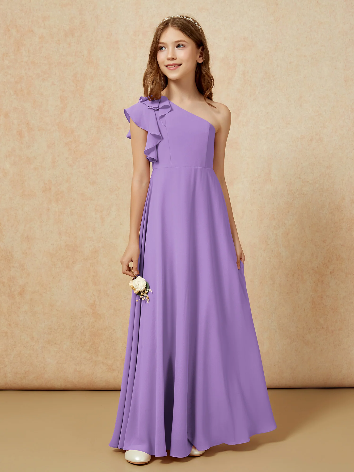 One Shoulder Flutter Sleeves Junior Bridesmaid Dresses Tahiti - Image 5