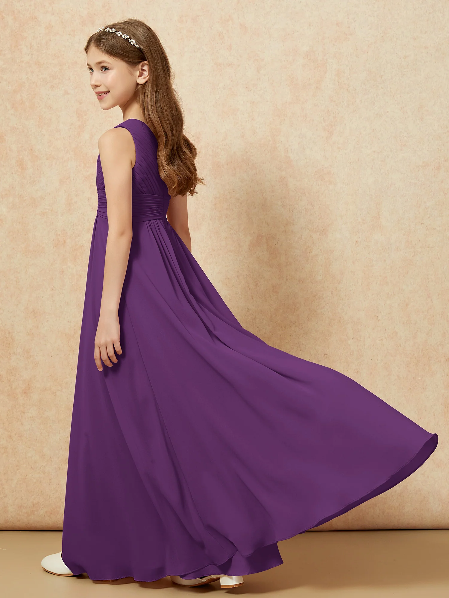 One Shoulder Pleated Chiffon Junior Bridesmaid Dress Grape - Image 6