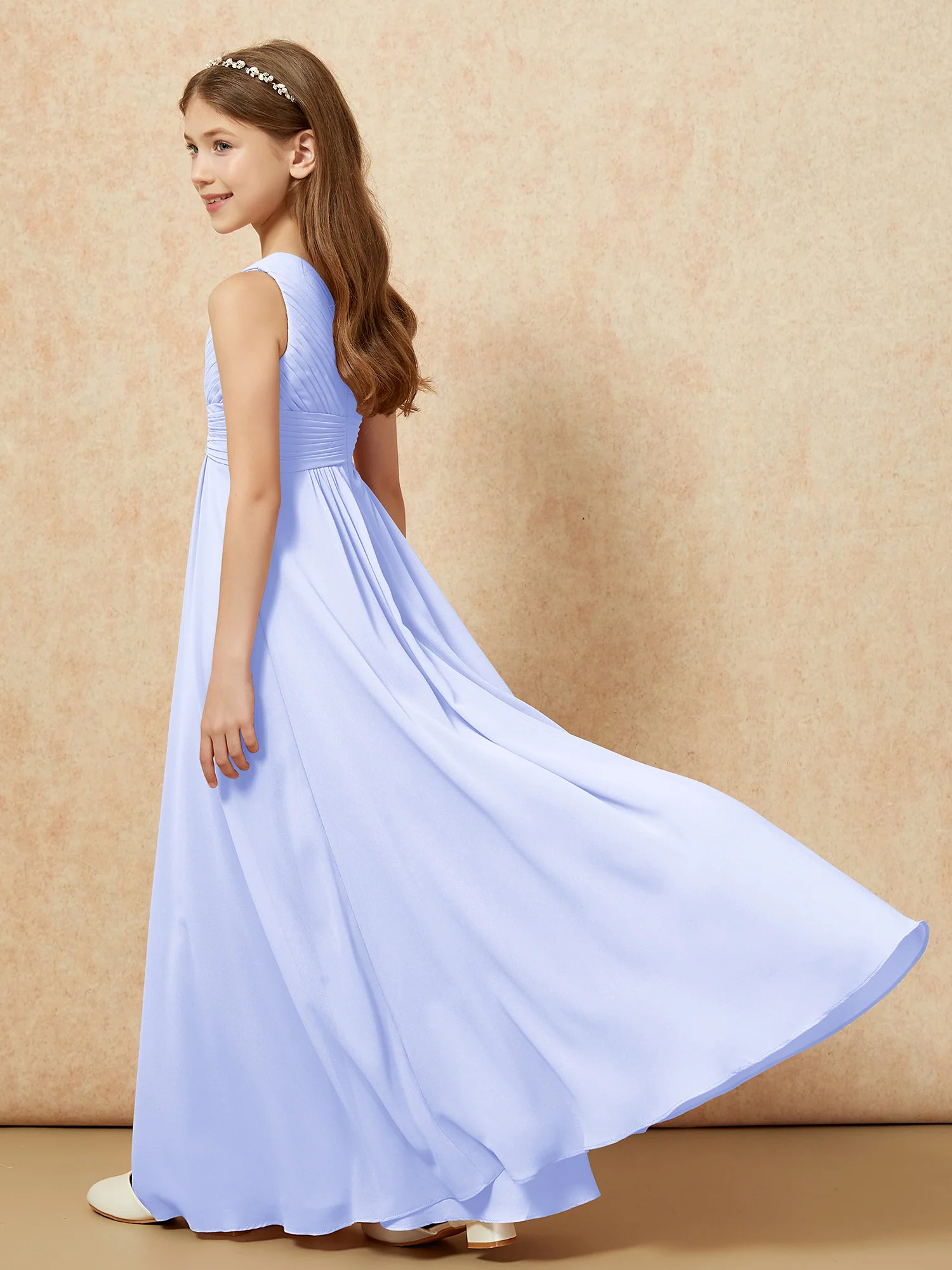 One Shoulder Pleated Chiffon Junior Bridesmaid Dress Lavender - Image 6