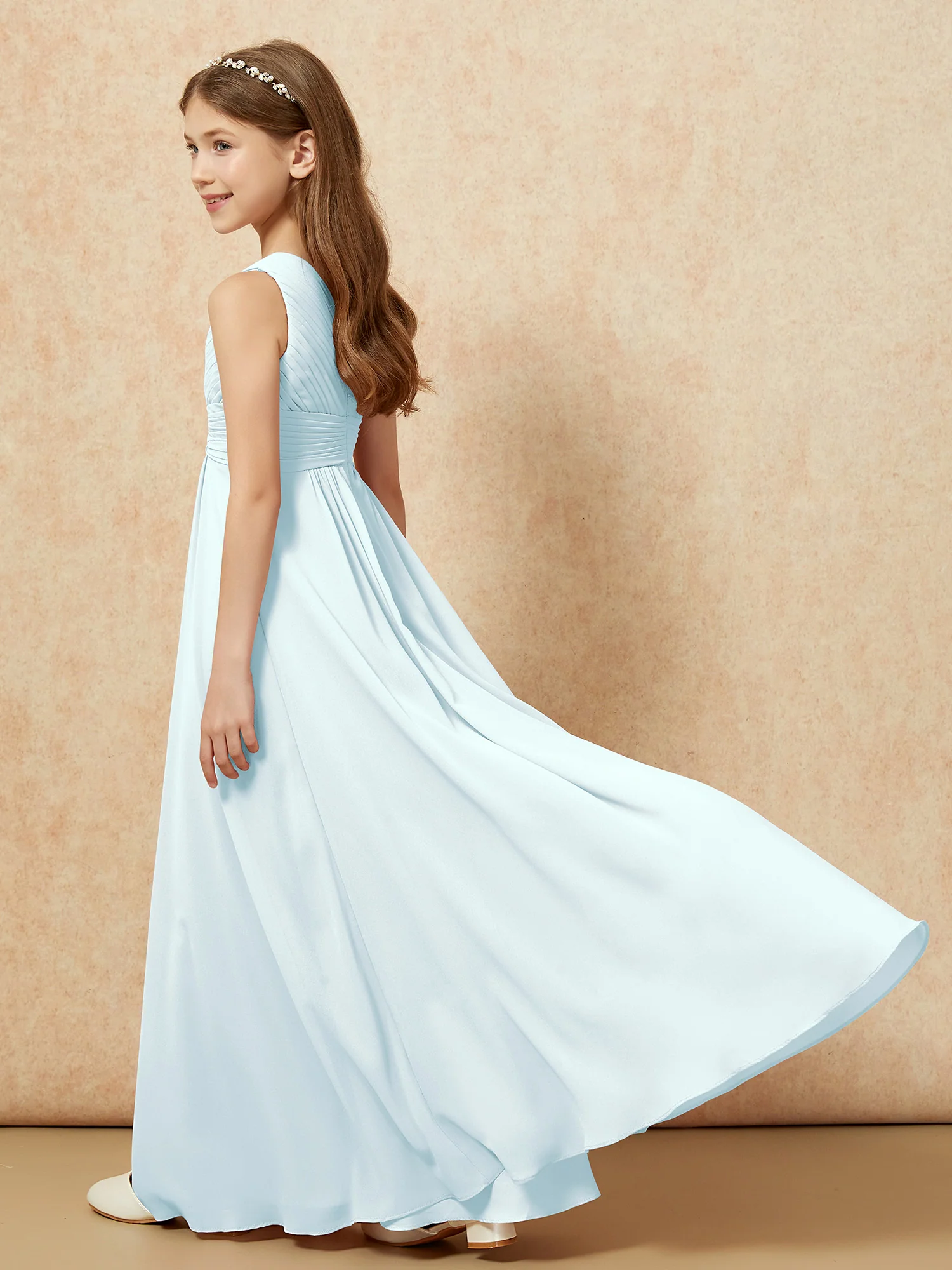 One Shoulder Pleated Chiffon Junior Bridesmaid Dress Mist - Image 6