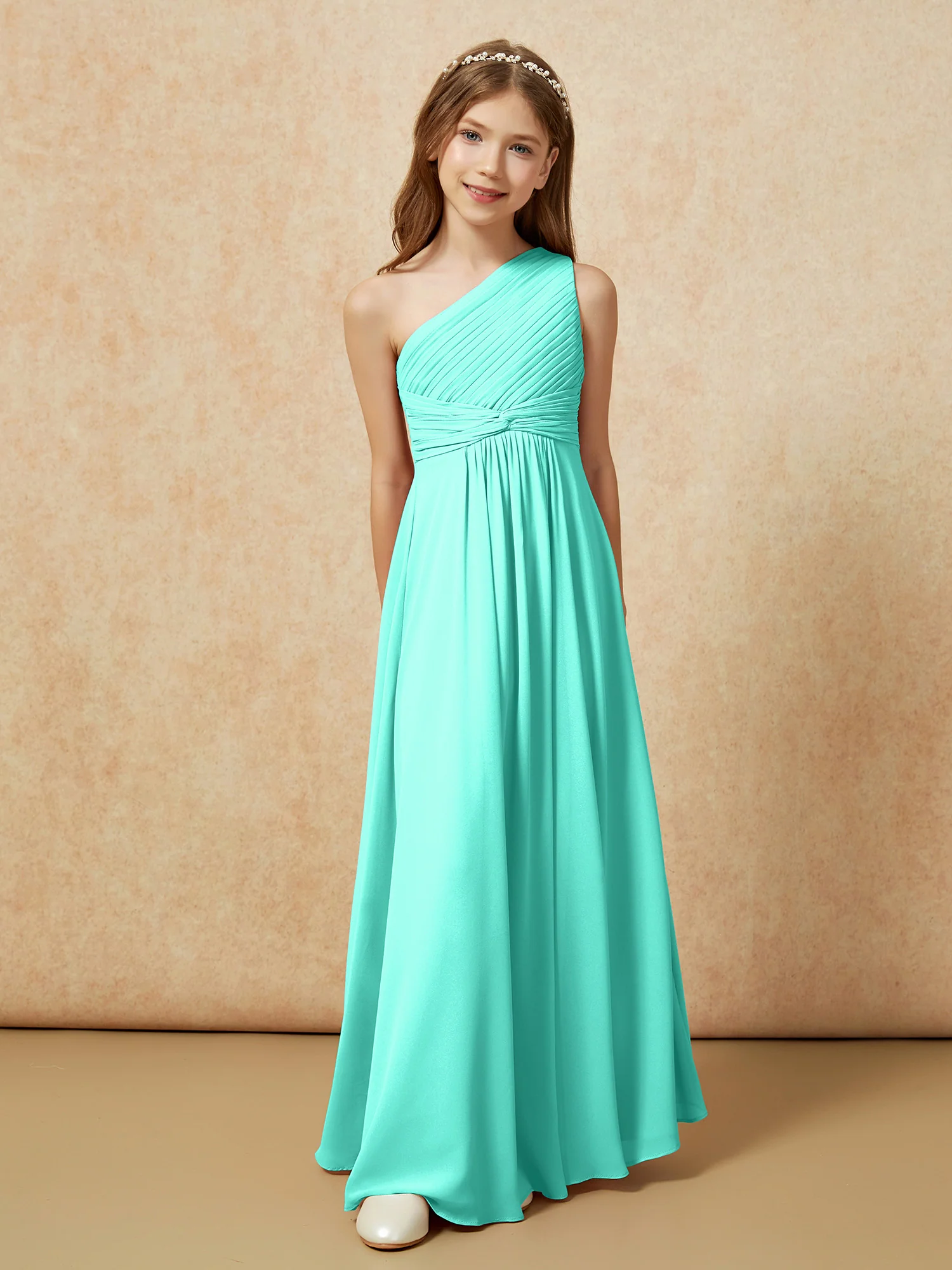 One Shoulder Pleated Chiffon Junior Bridesmaid Dress Spa