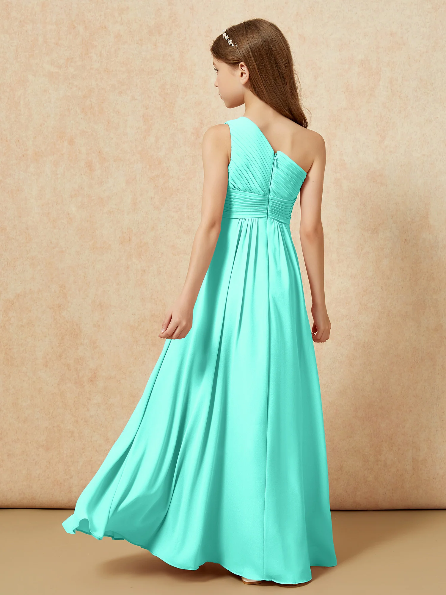 One Shoulder Pleated Chiffon Junior Bridesmaid Dress Spa - Image 2