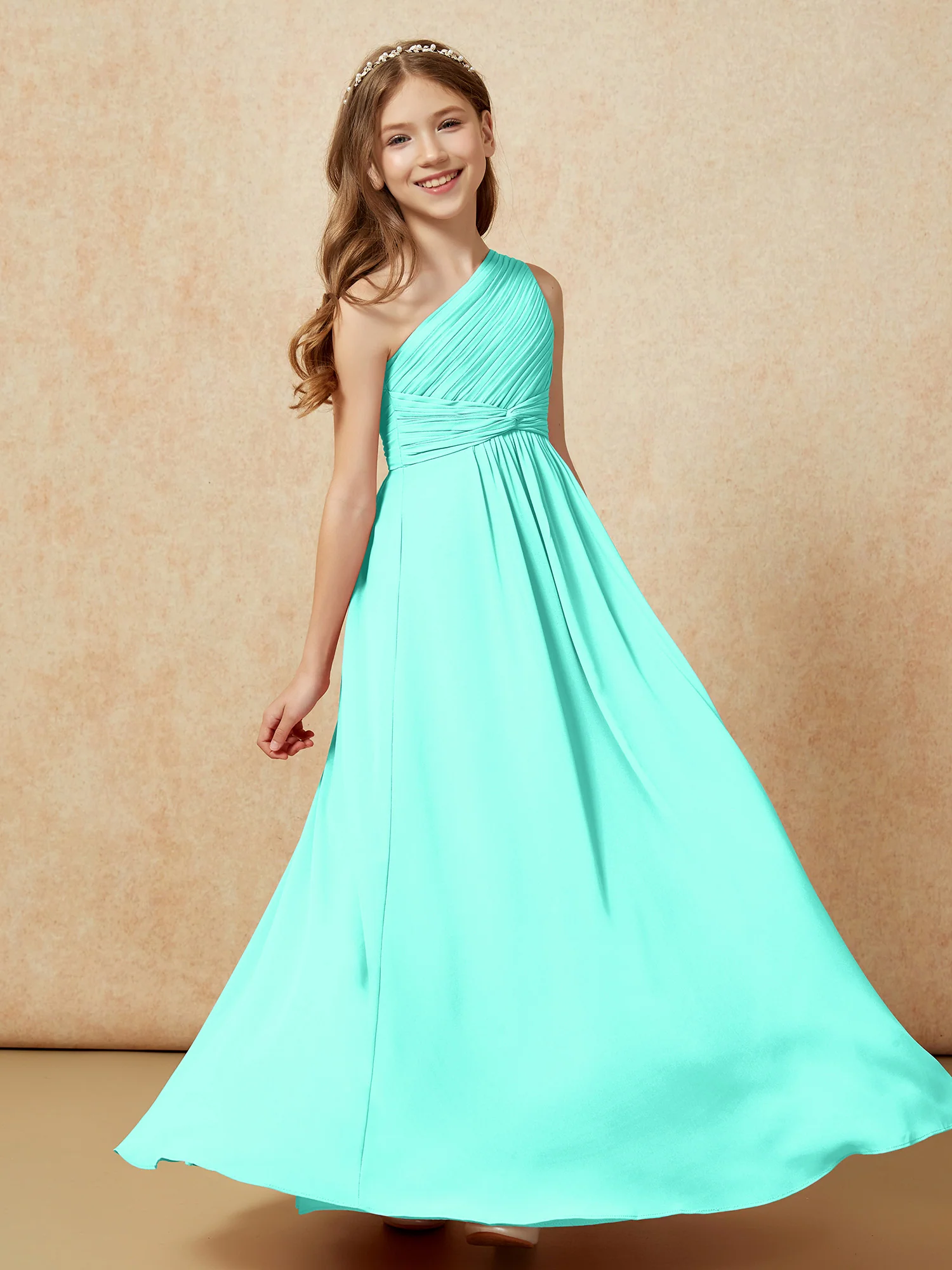 One Shoulder Pleated Chiffon Junior Bridesmaid Dress Spa - Image 5