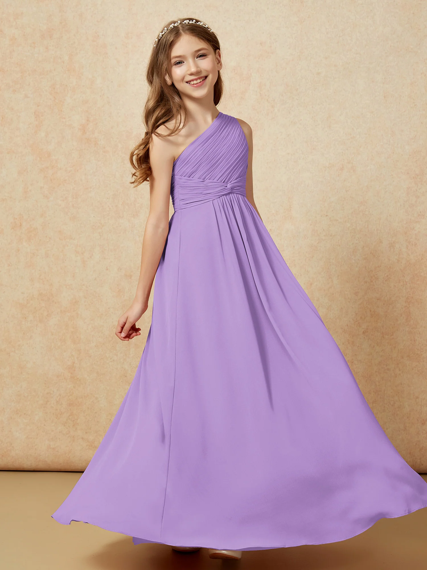 One Shoulder Pleated Chiffon Junior Bridesmaid Dress Tahiti - Image 5