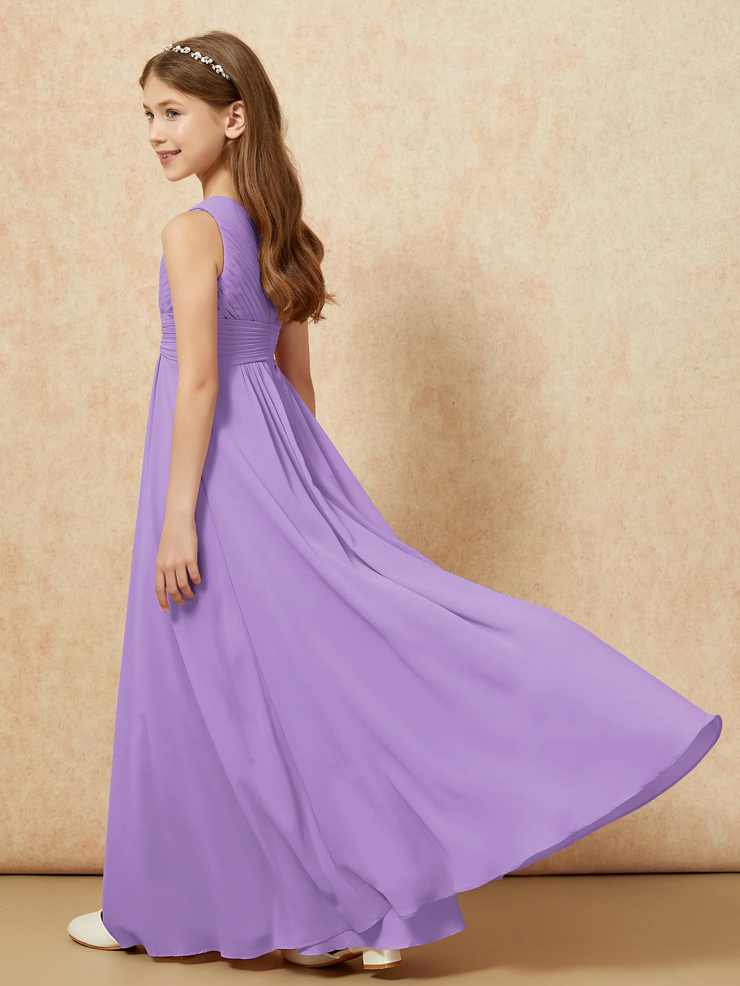 One Shoulder Pleated Chiffon Junior Bridesmaid Dress Tahiti - Image 6