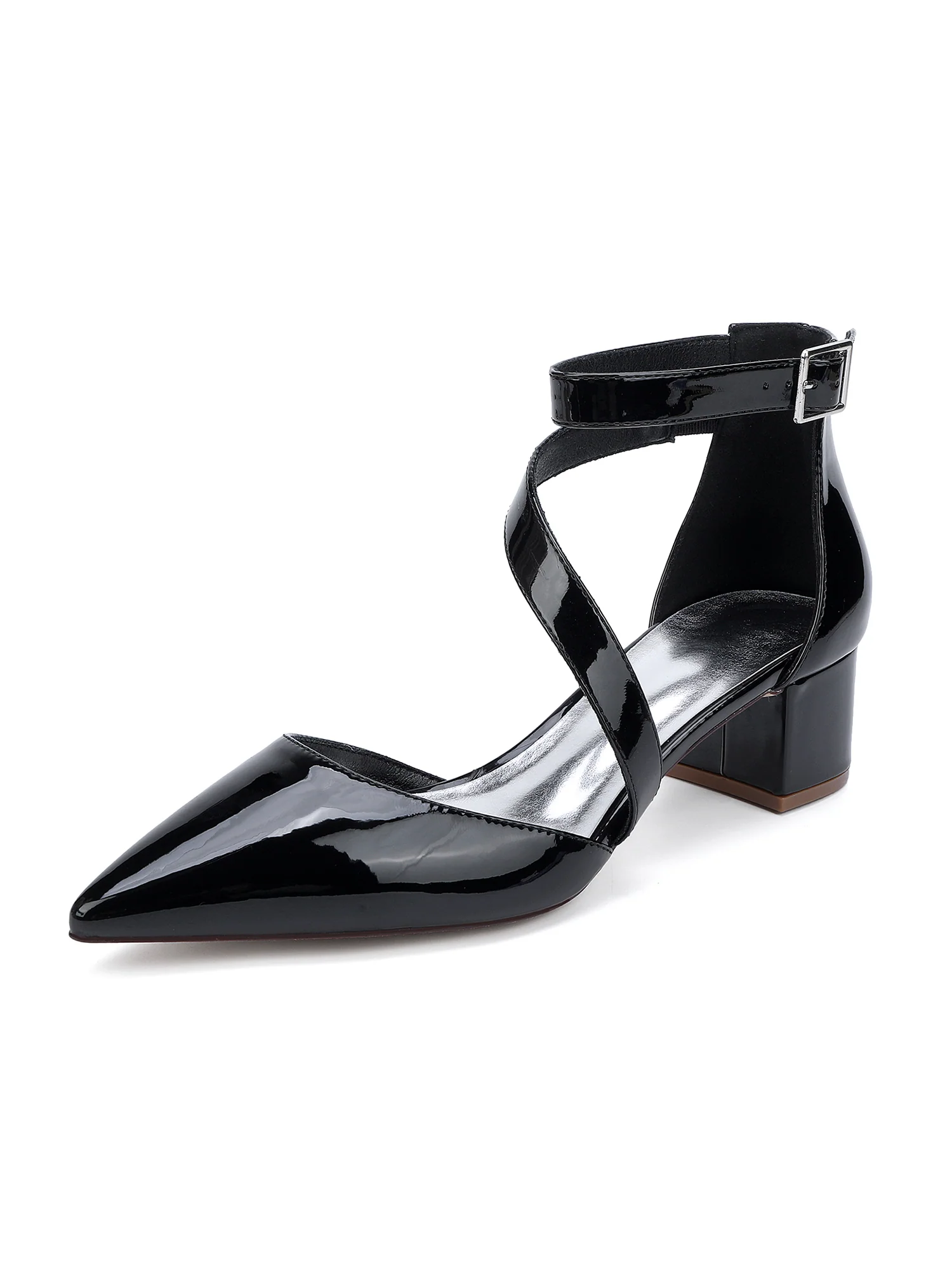 Patent Leather Ankle Strap Thick Heel Women's Shoes - Image 13