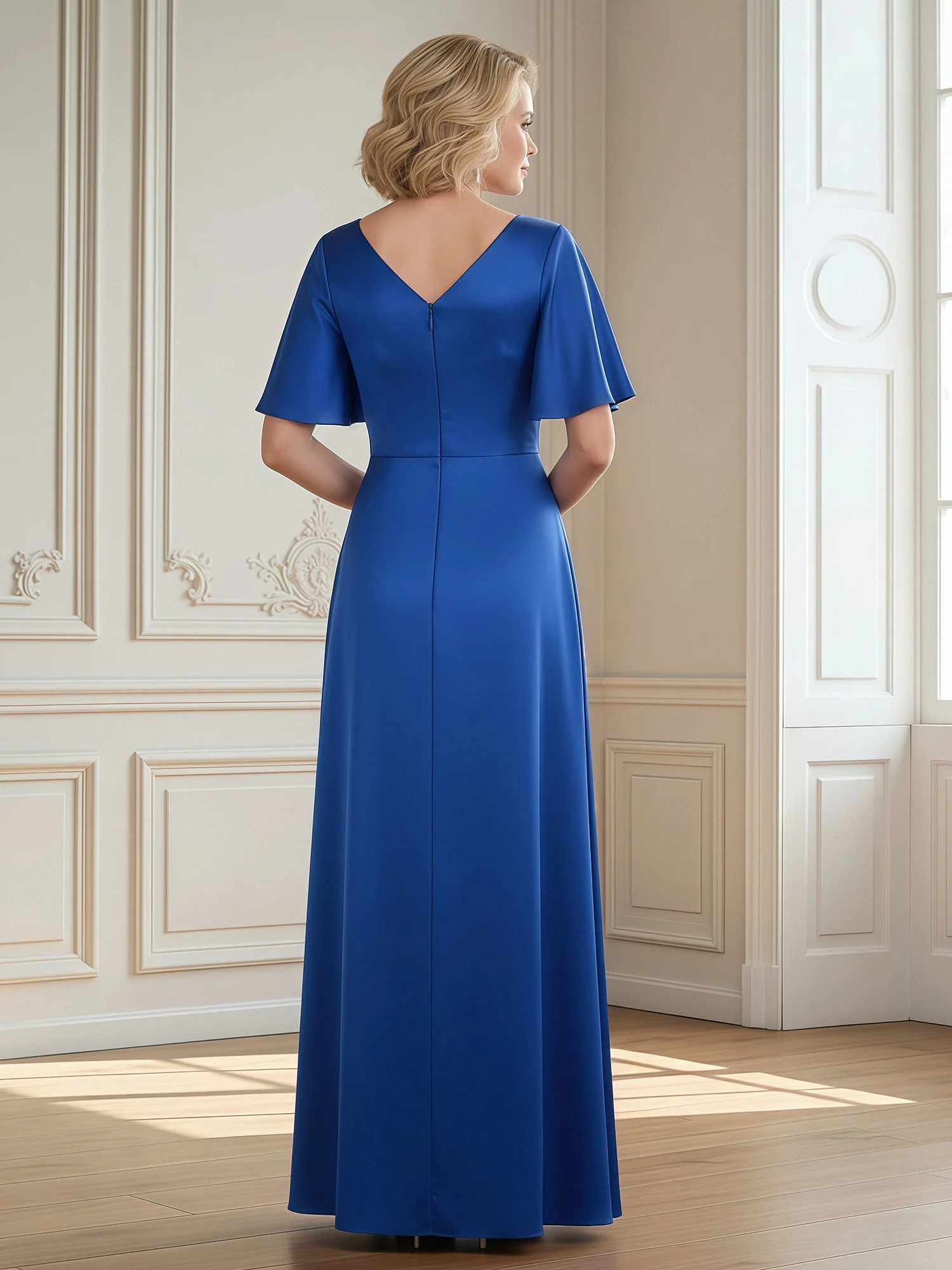 V-Neck Maxi Dress with Flounce Sleeves and Slit Dusty Sage - Image 2