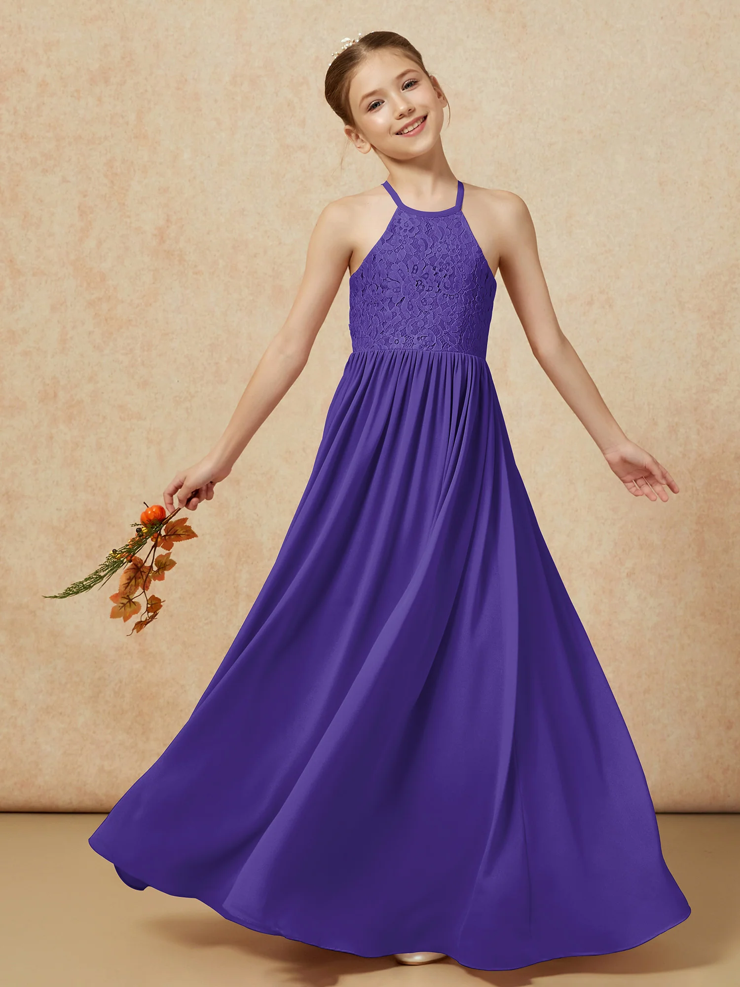 Pleated Lace Chiffion Long Junior Bridesmaid Dress Regency - Image 7
