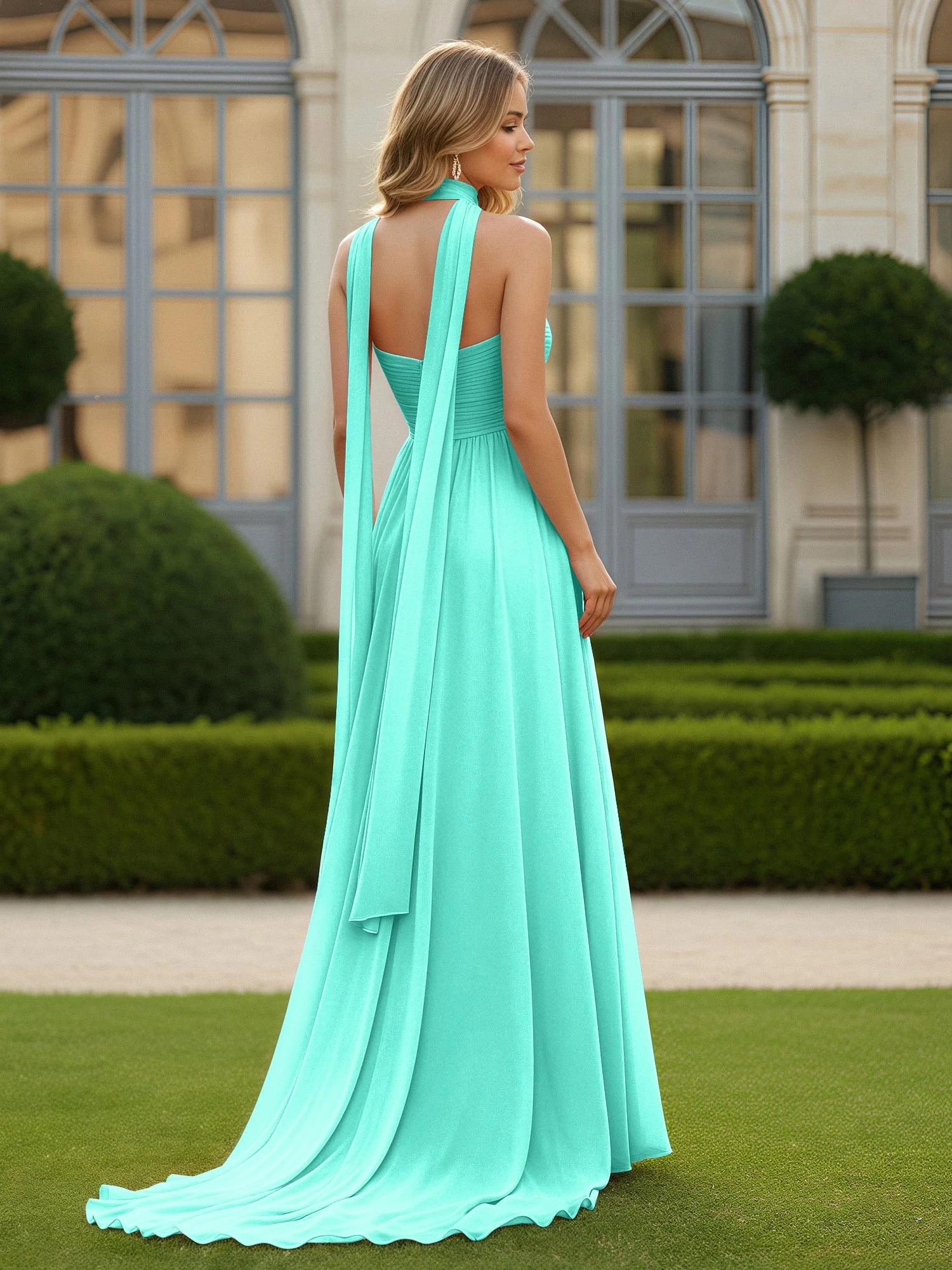 Pleated Sweetheart Neck A-line Chiffon Dress With Slit Spa - Image 2