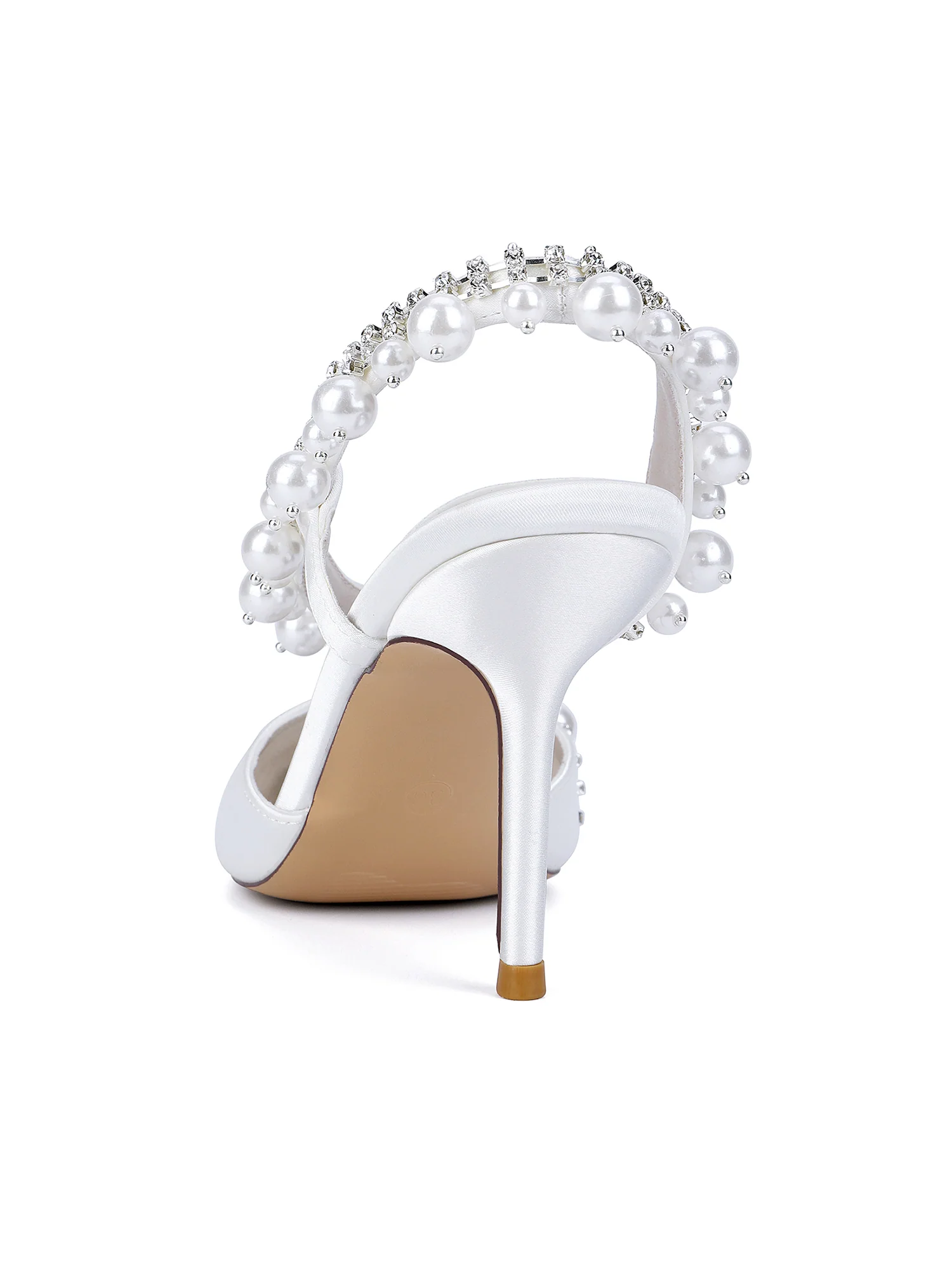 Pointed Toe Faux Silk Crystal Pearl Slingback High Heels - Image 6