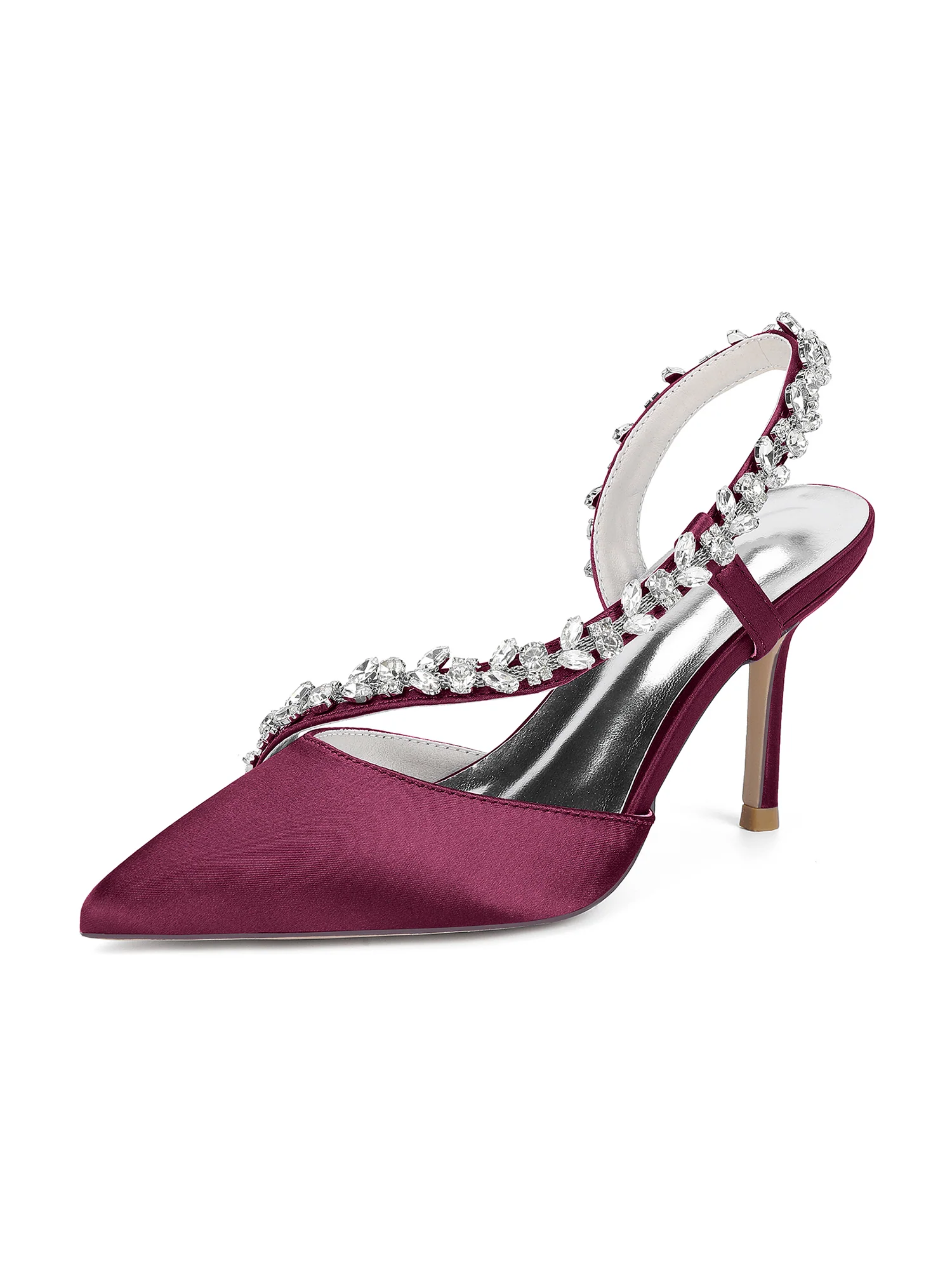 Pointed Toe Faux Silk Crystal Slingback High Heels - Image 10