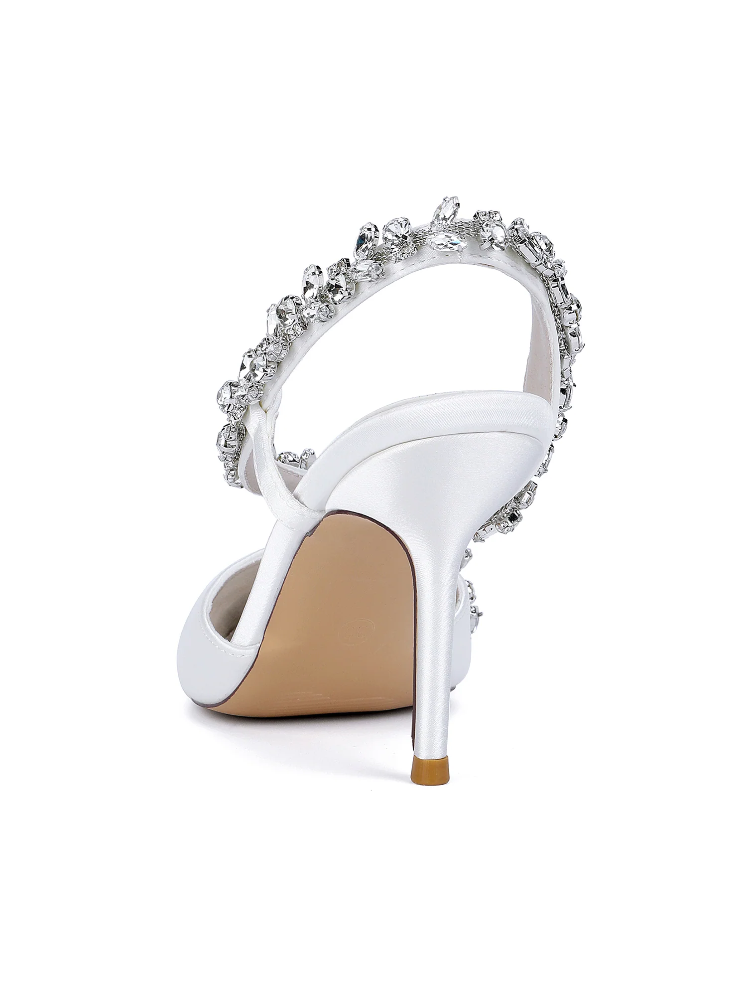 Pointed Toe Faux Silk Crystal Slingback High Heels - Image 7