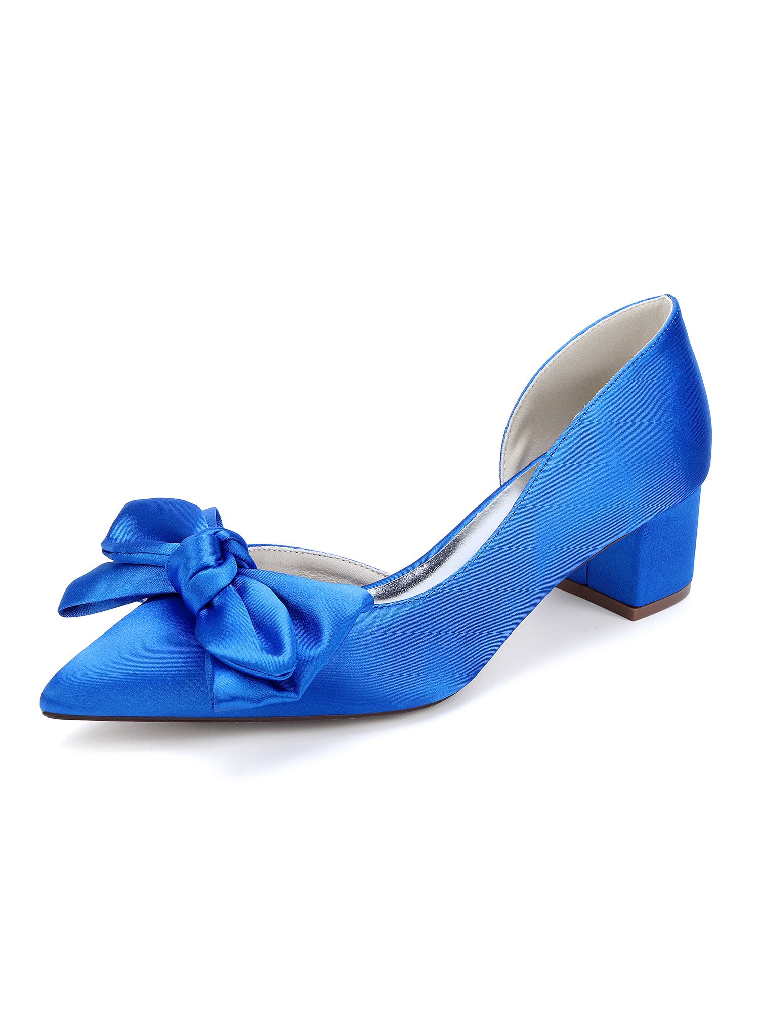 Pointed Toe Low Chunky Heels Bow Wedding Shoes - Image 14