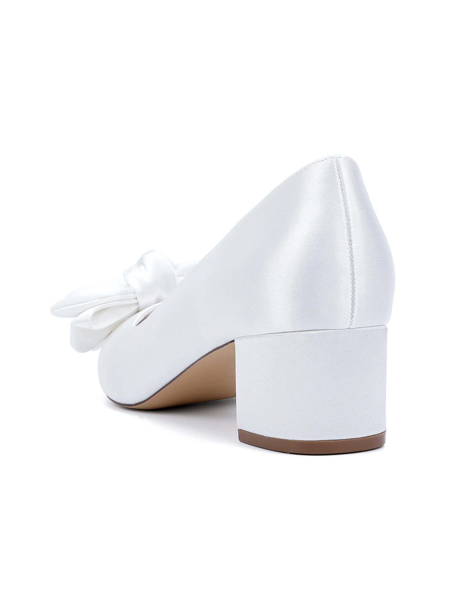 Pointed Toe Low Chunky Heels Bow Wedding Shoes - Image 3