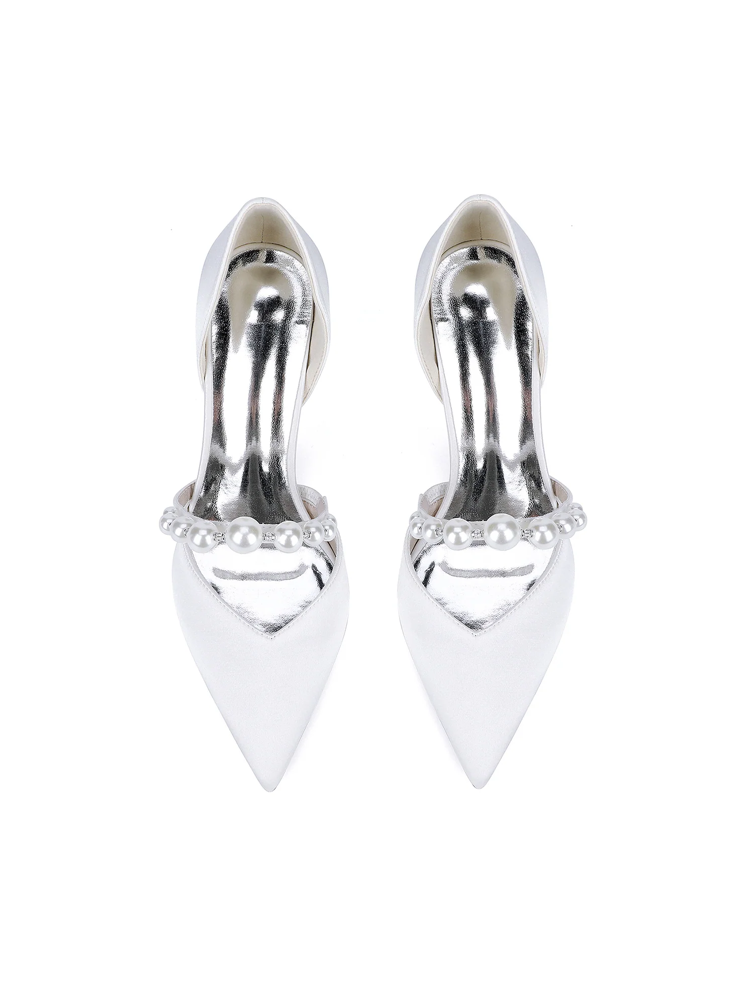 Pointed Toe Pearl Strap Faux Silk Block Heels - Image 5