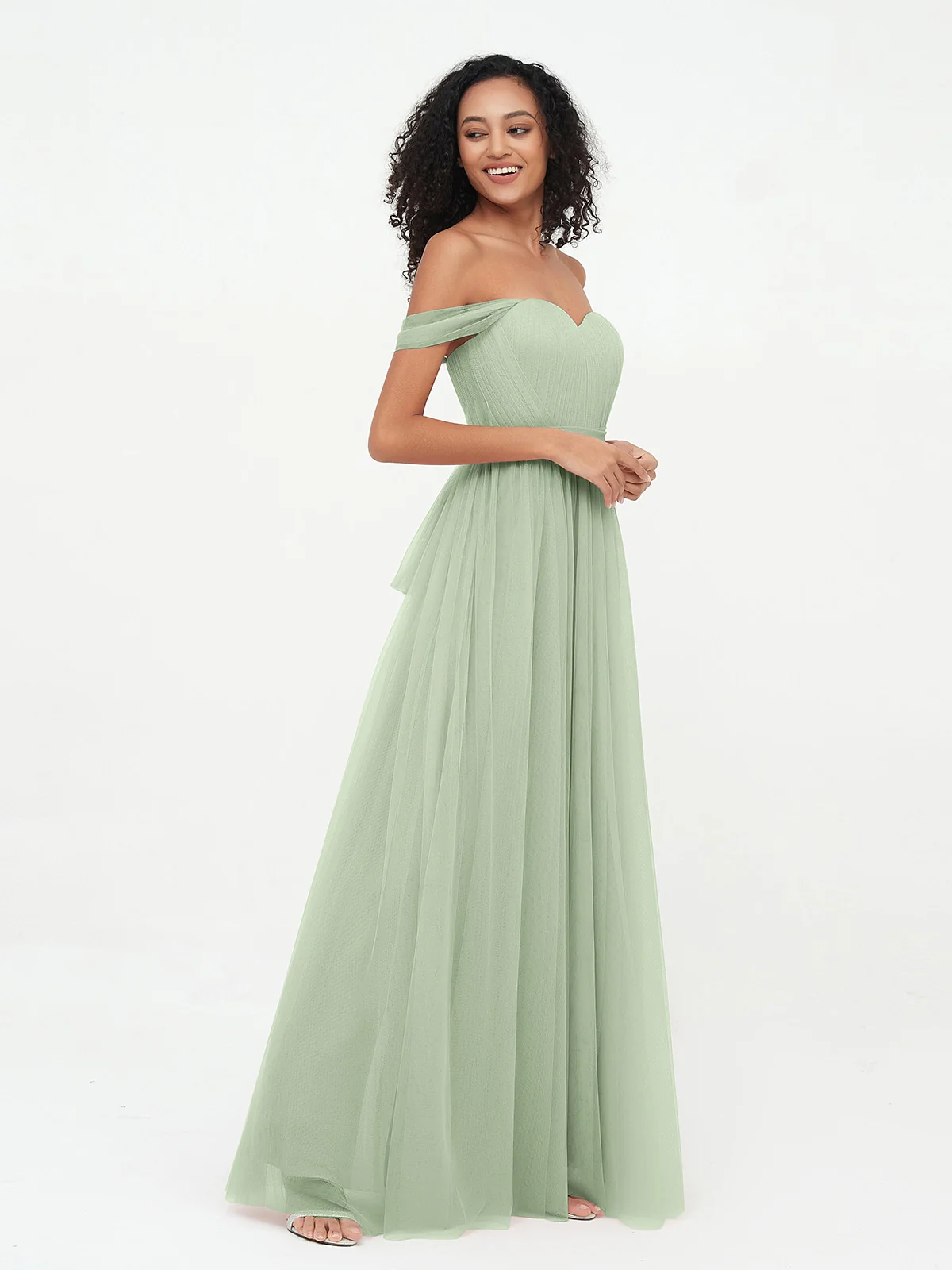 Princess Off Shoulder Tulle Dresses with Sash Bow Clearance - Image 8