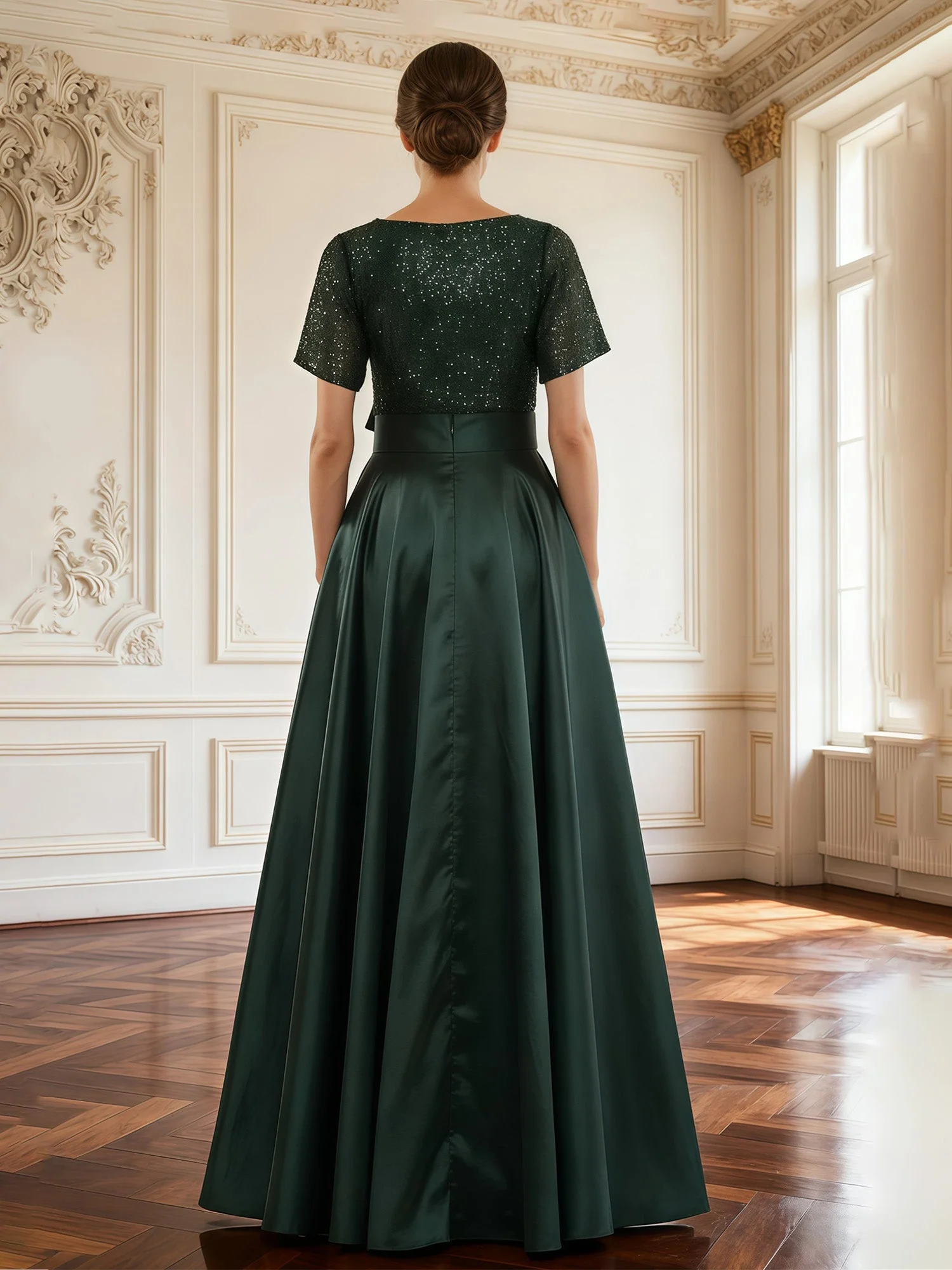 Sequined Bodice A-Line Gown with Pleated Skirt Sky Blue - Image 2