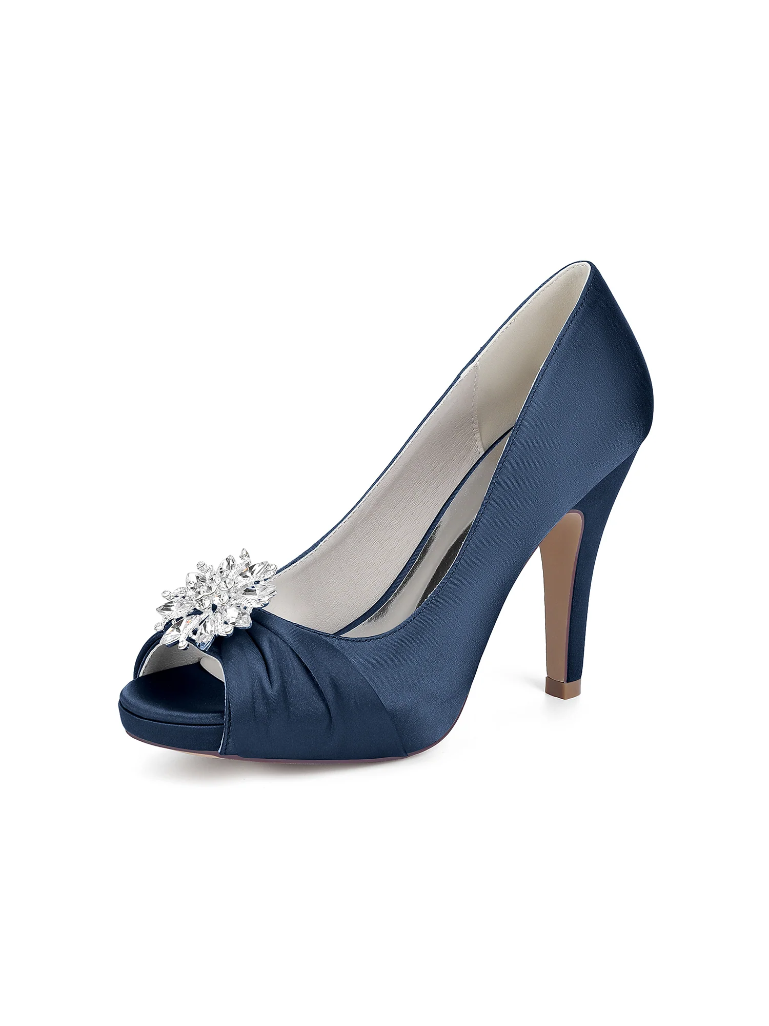 Retro Peep Toe Faux Silk Rhinestones High Heels - Image 13