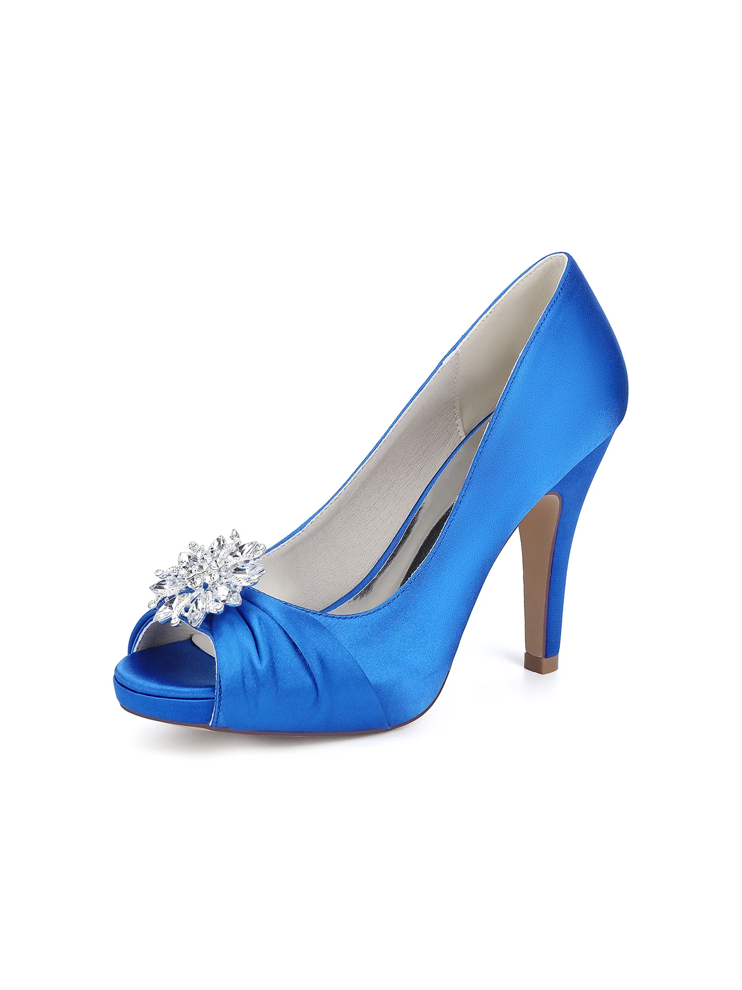 Retro Peep Toe Faux Silk Rhinestones High Heels - Image 8