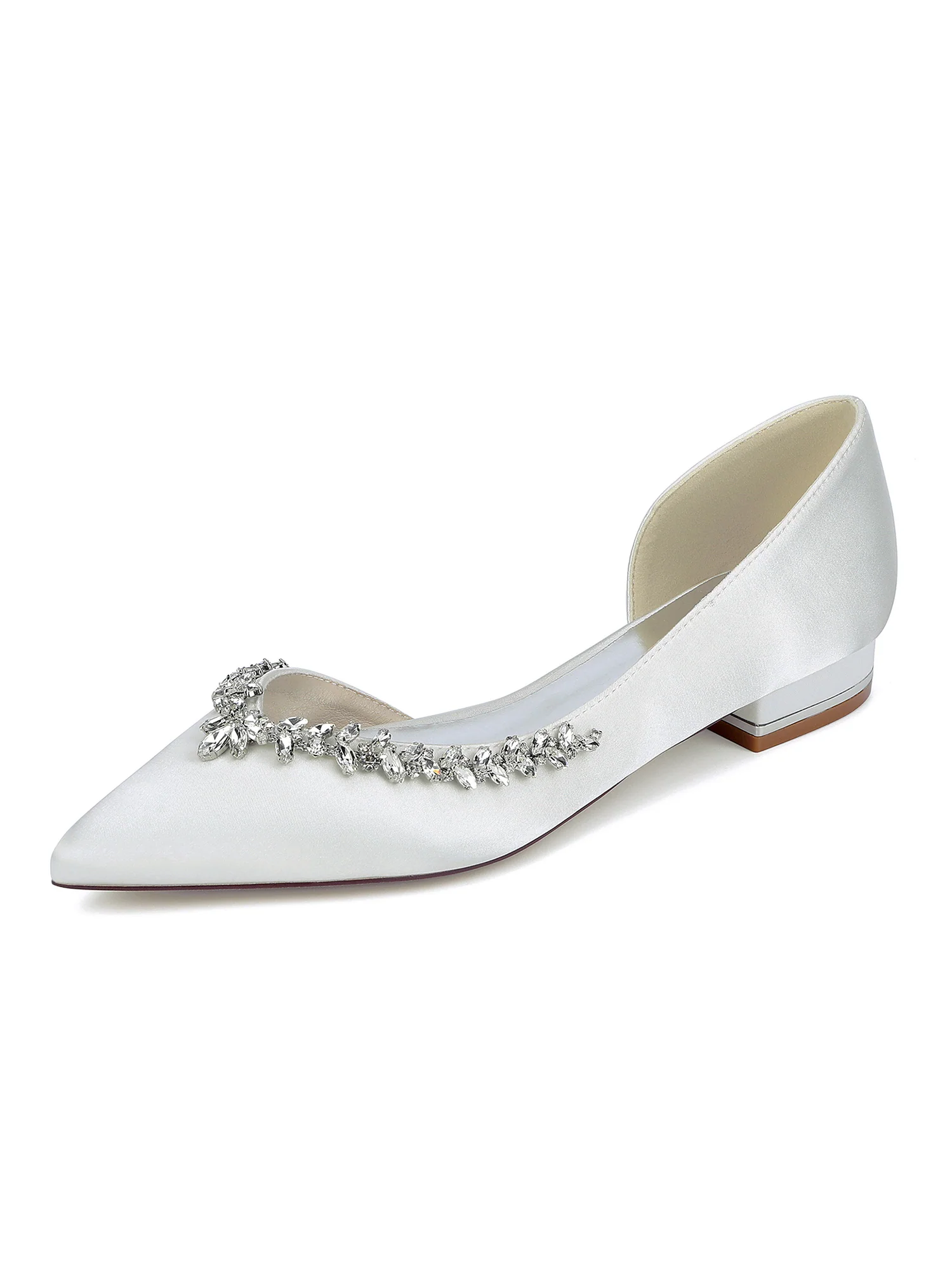 Retro Pointed Toe Faux Silk Crystal Slingback Chunky Heels - Image 14