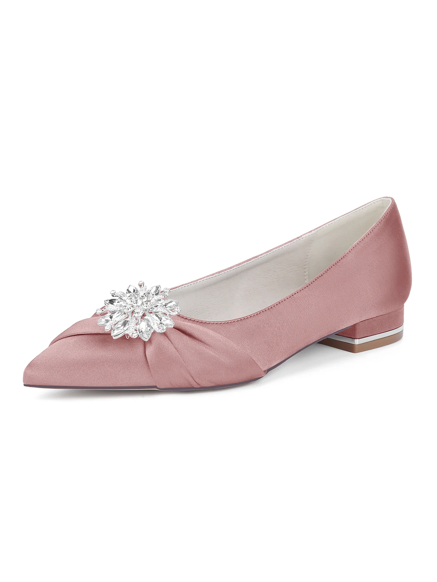Retro Pointed Toe Faux Silk Rhinestones Low Chunky Heels - Image 11