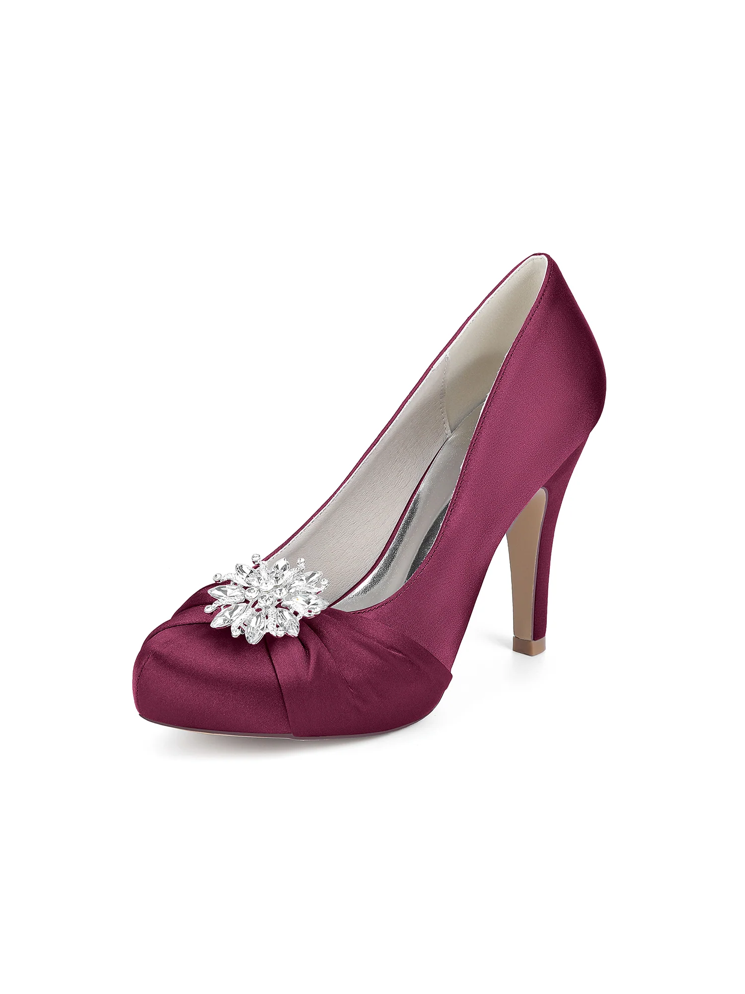 Retro Round Toe Faux Silk Rhinestones High Heels - Image 10