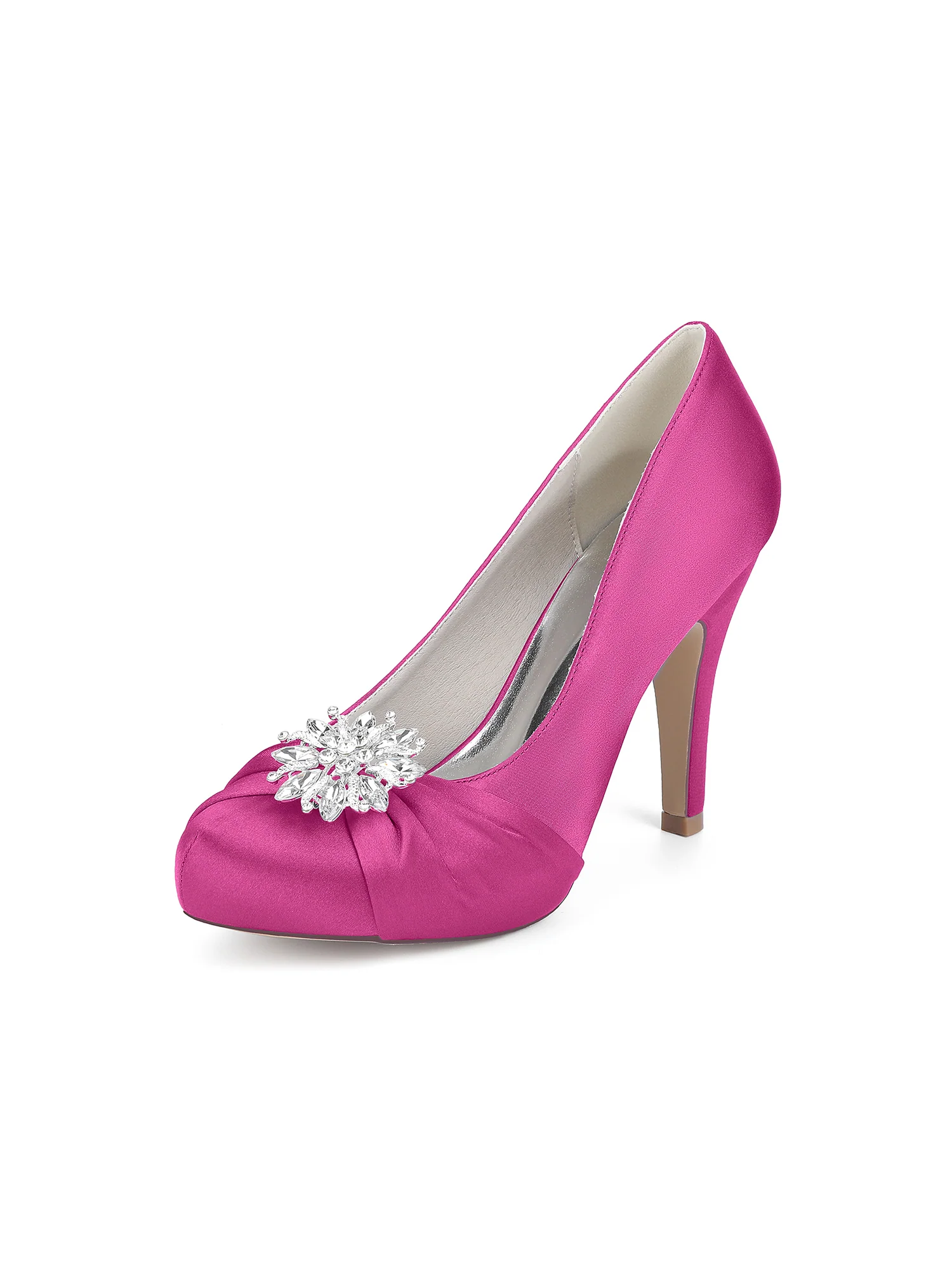 Retro Round Toe Faux Silk Rhinestones High Heels - Image 11