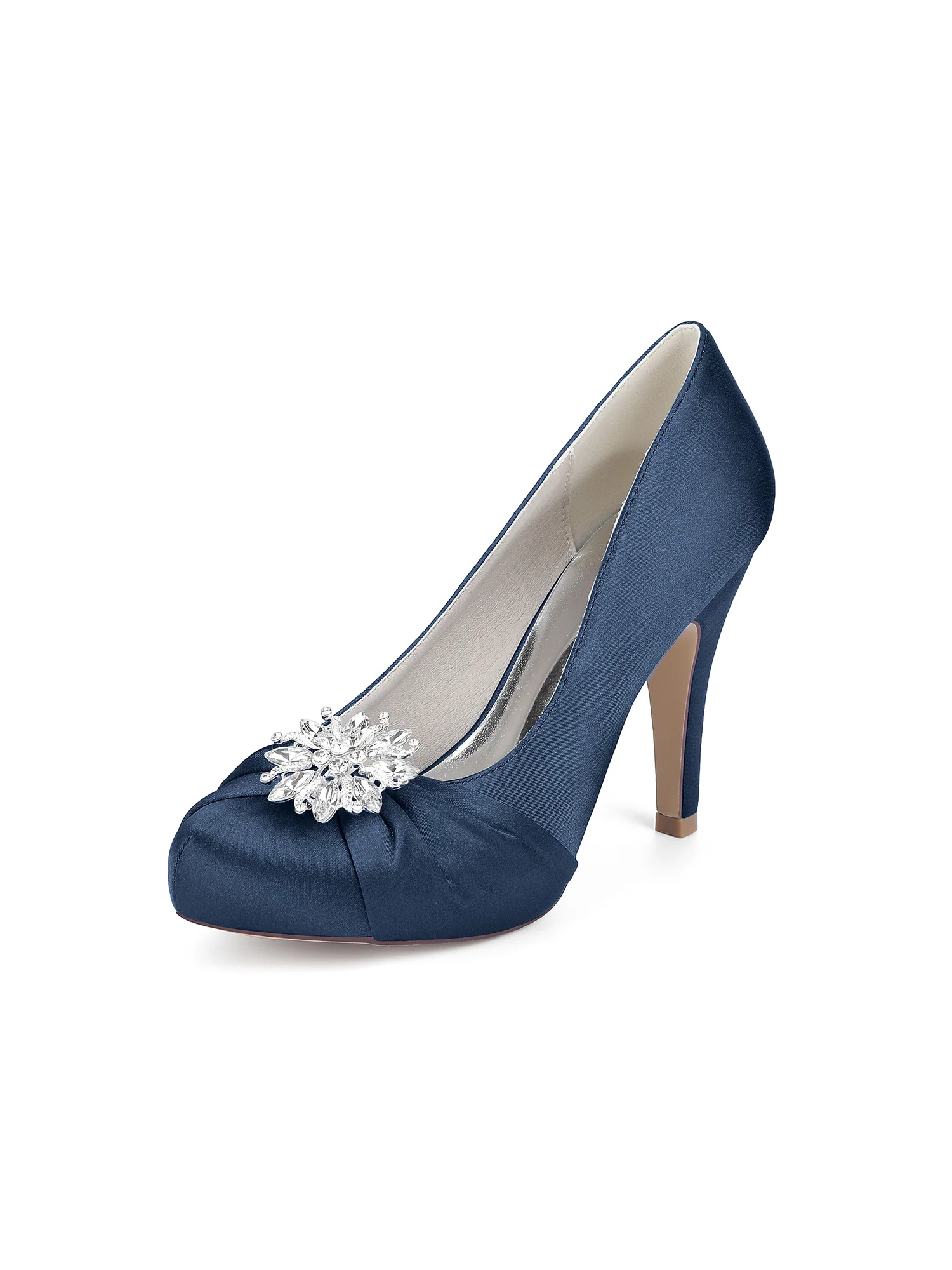 Retro Round Toe Faux Silk Rhinestones High Heels - Image 13