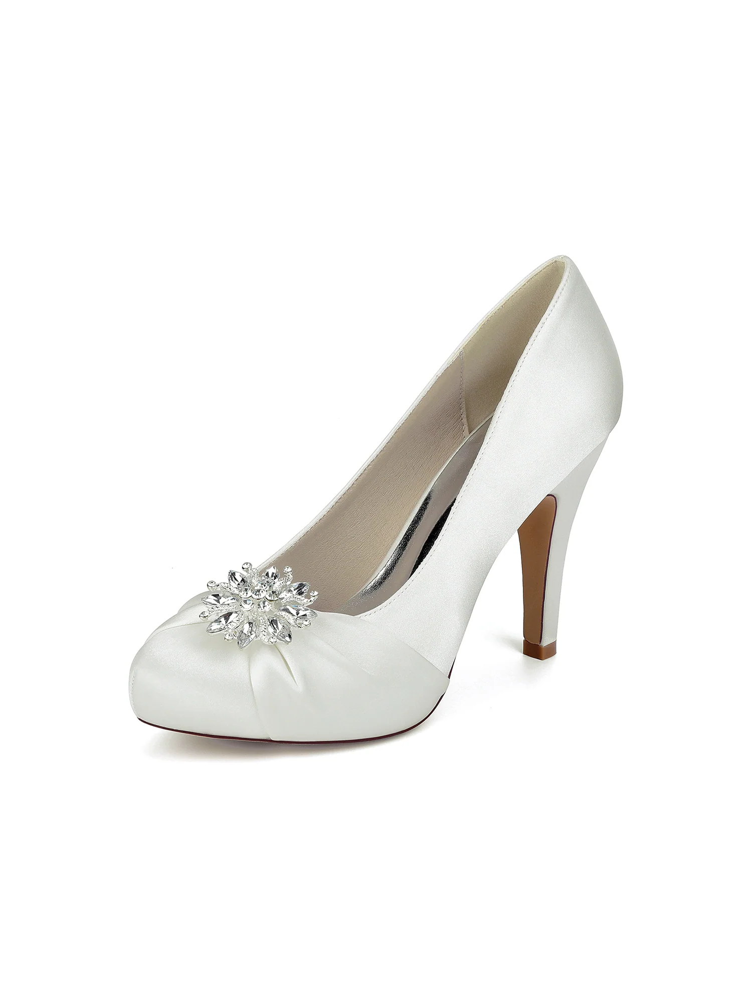 Retro Round Toe Faux Silk Rhinestones High Heels - Image 15