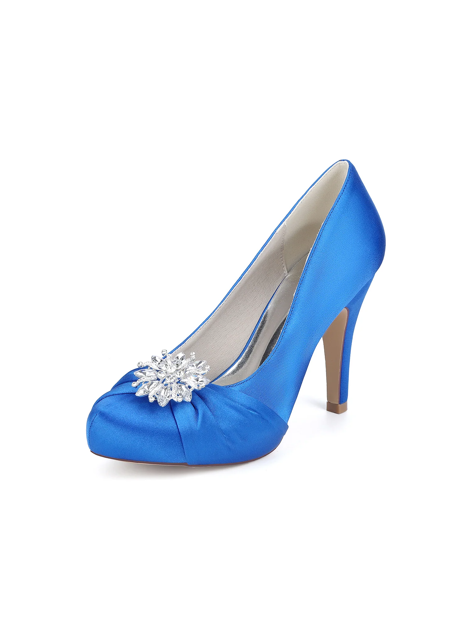 Retro Round Toe Faux Silk Rhinestones High Heels - Image 8