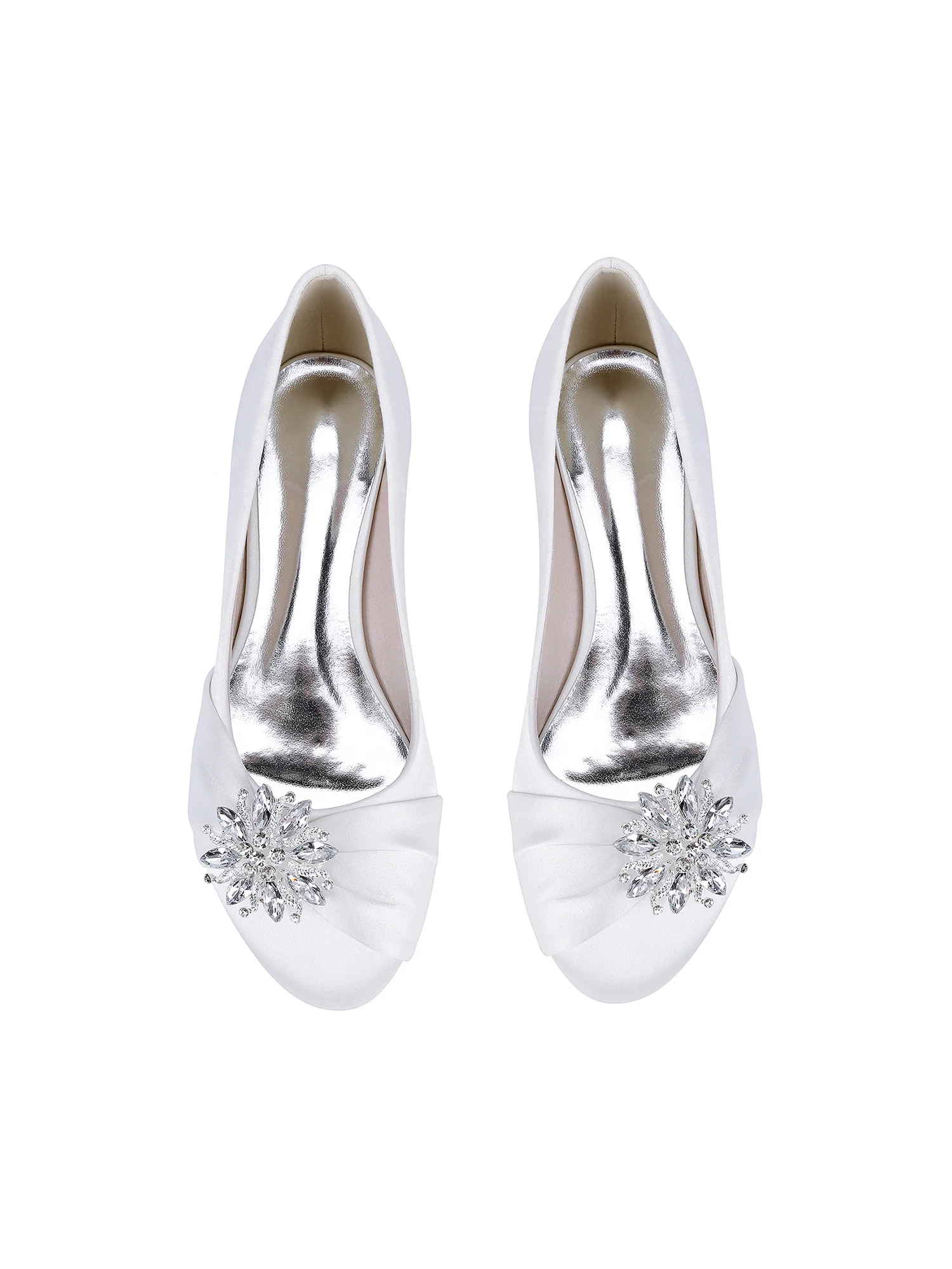 Retro Round Toe Faux Silk Rhinestones Low Chunky Heels - Image 4