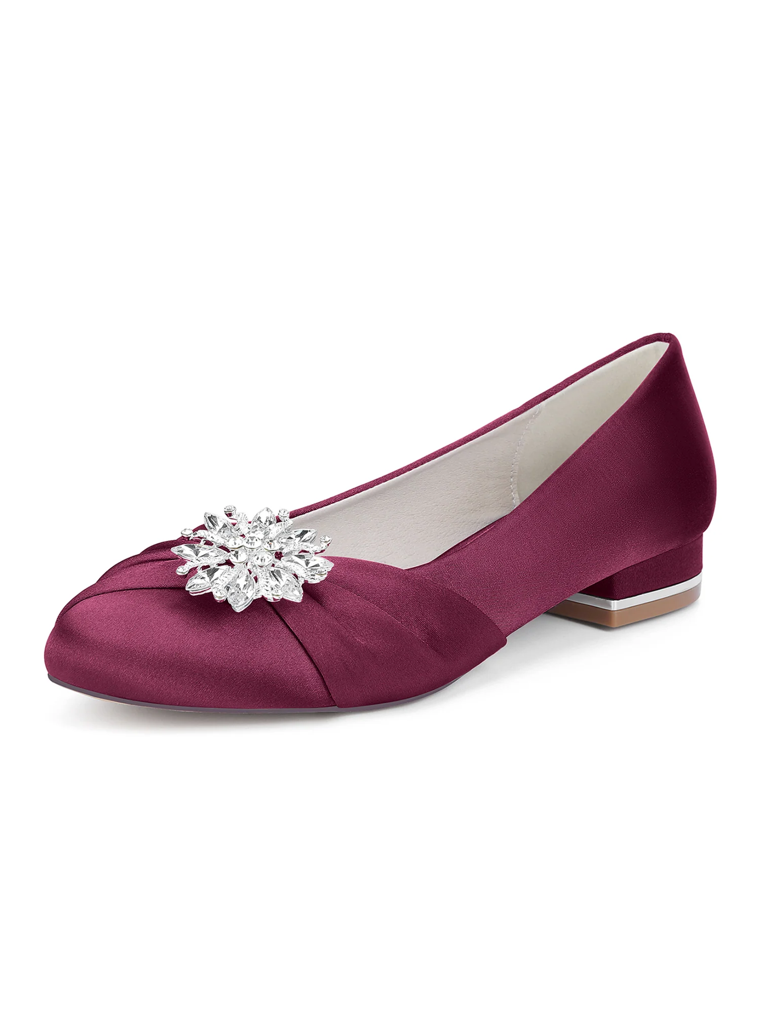 Retro Round Toe Faux Silk Rhinestones Low Chunky Heels - Image 9