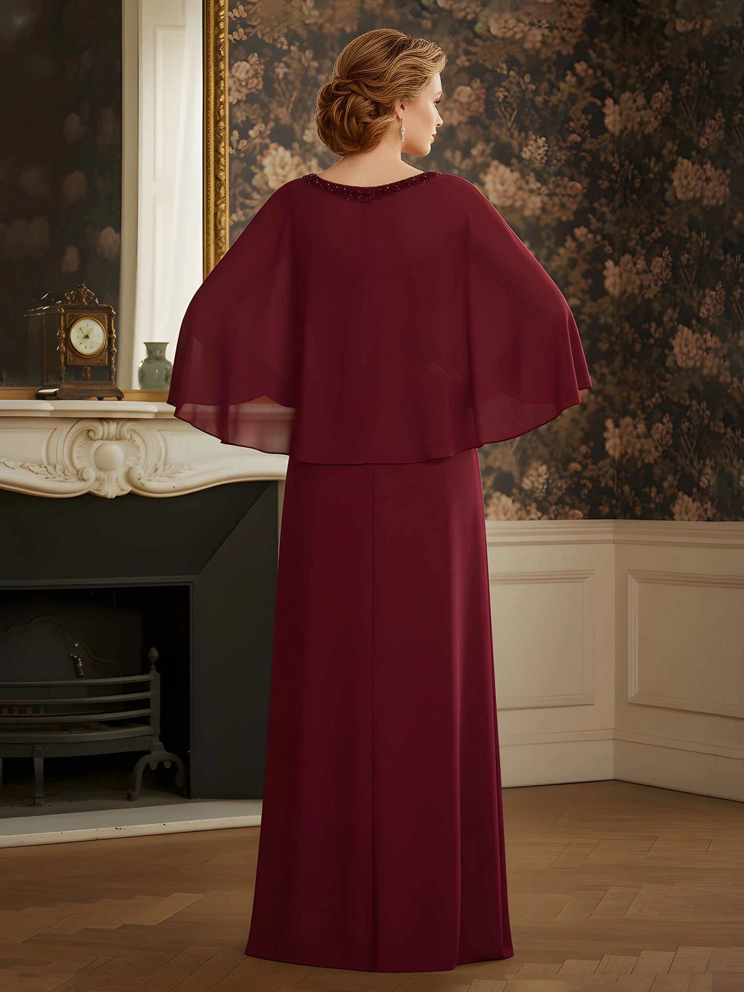 Rhinestone Scoop Neck Chiffon Floor-Length Dress Peacock - Image 2