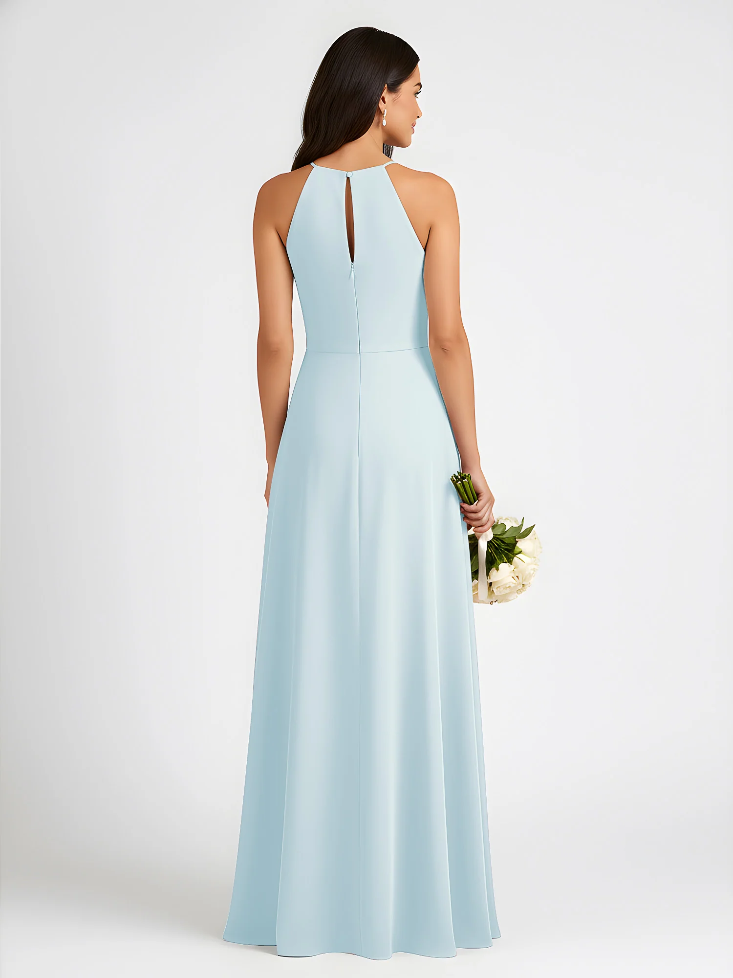 A-Line Chiffon Sleeveless Bow Halter Neck Dresses Mist - Image 2