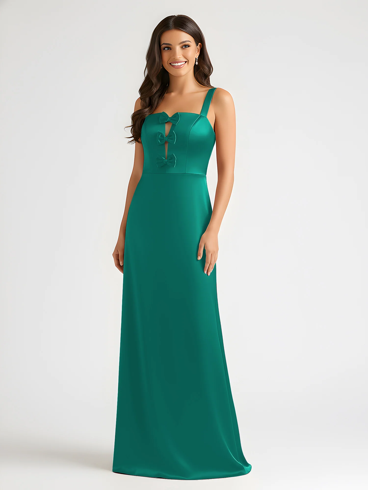 Square Neck Floor Length Open Back Bow Dresses Jade